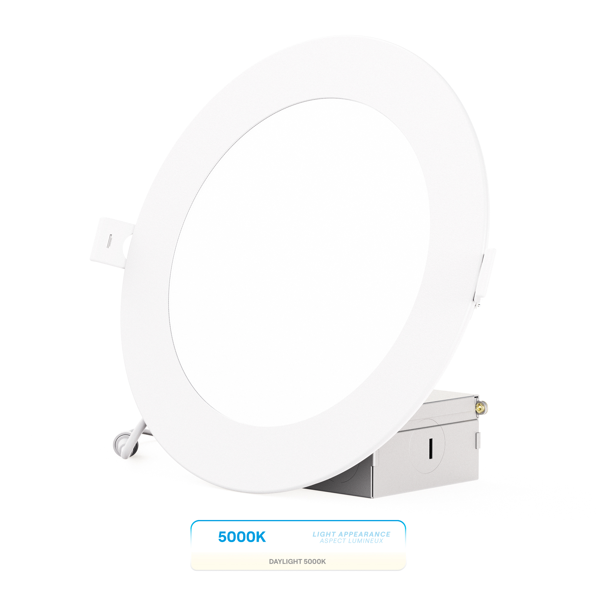 6 Inch 5000K Daylight White 12W 1050 Lumens Ultra-Thin LED Recessed Ceiling Downlight with Junction Box, Flush Mount, Dimmable, Canless, Wet Rated, Easy Install, 75W Eqv, FCC, ETL & Energy S