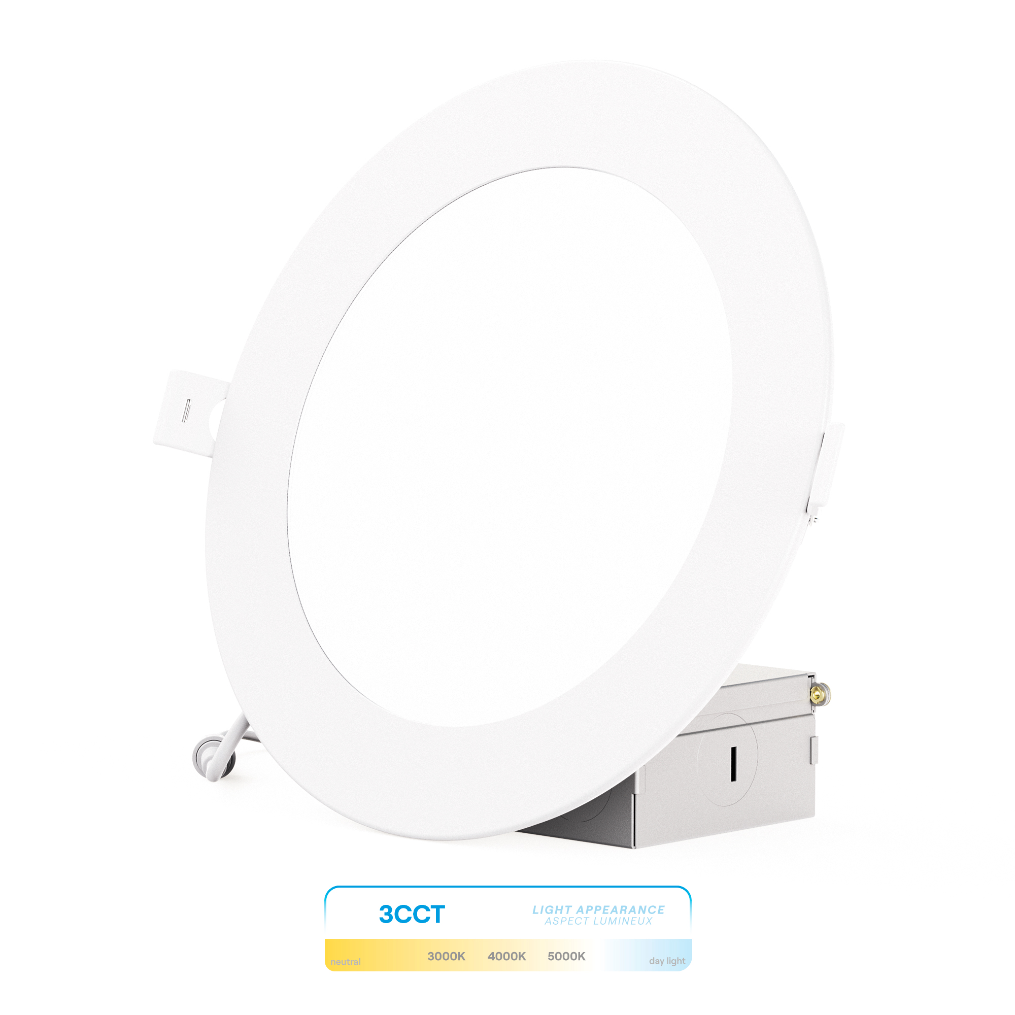 6 Inch 3CCT Selectable 12W 1050 Lumens Ultra-Thin LED Recessed Ceiling Downlightwith Junction Box, Flush Mount, Dimmable, Canless, Wet Rated, Easy Install, 75W Eqv, FCC, ETL & Energy Star