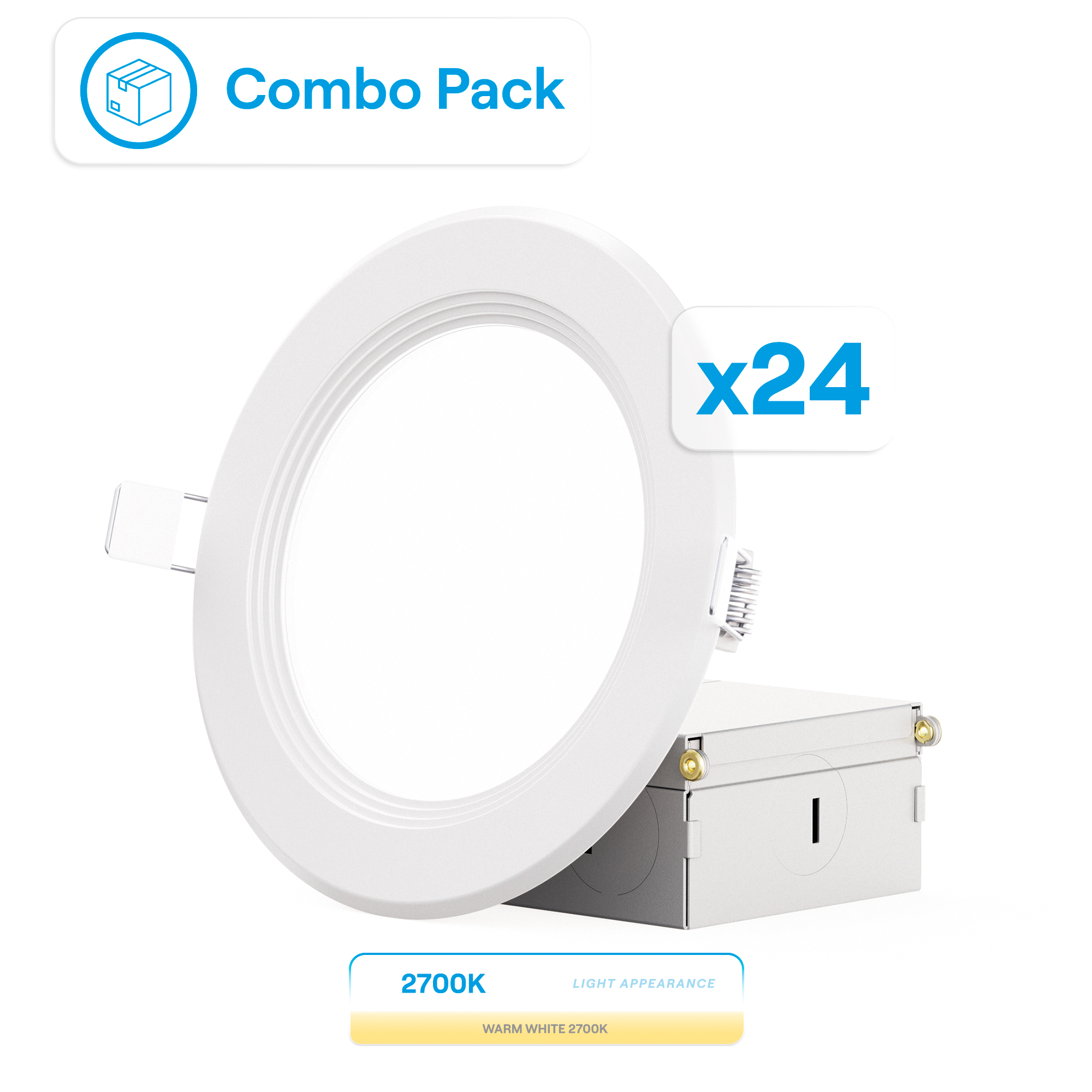 4 Inch Ultra-Thin Recessed LED Downlight, 9W 750LM, 2700K Soft White, White Trim, Baffle Trim, Wet Rated, Triac Dimmable, ETL, FCC, Energy Star, (24 Pack)