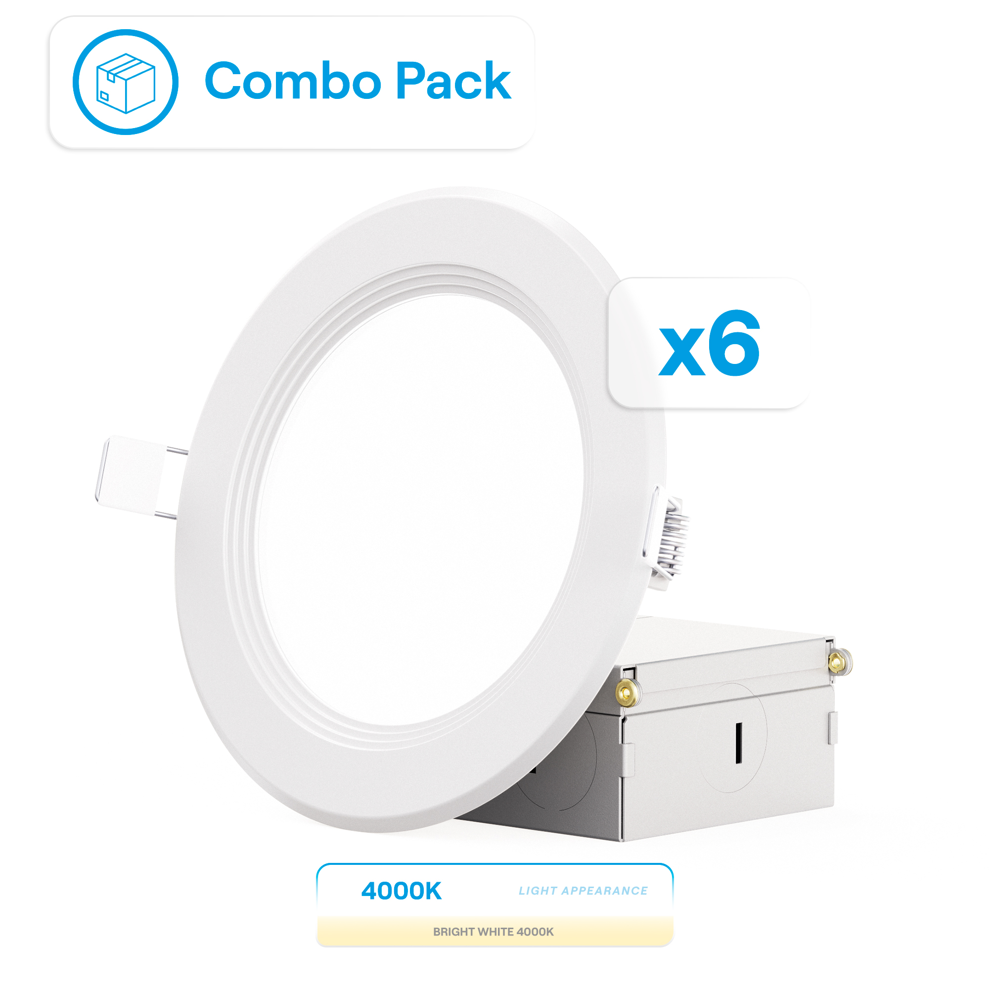 4 Inch Ultra-Thin Recessed LED Downlight, 9W 750LM, 4000K Cool White, White Trim, Baffle Trim, Wet Rated, Triac Dimmable, ETL, FCC, Energy Star