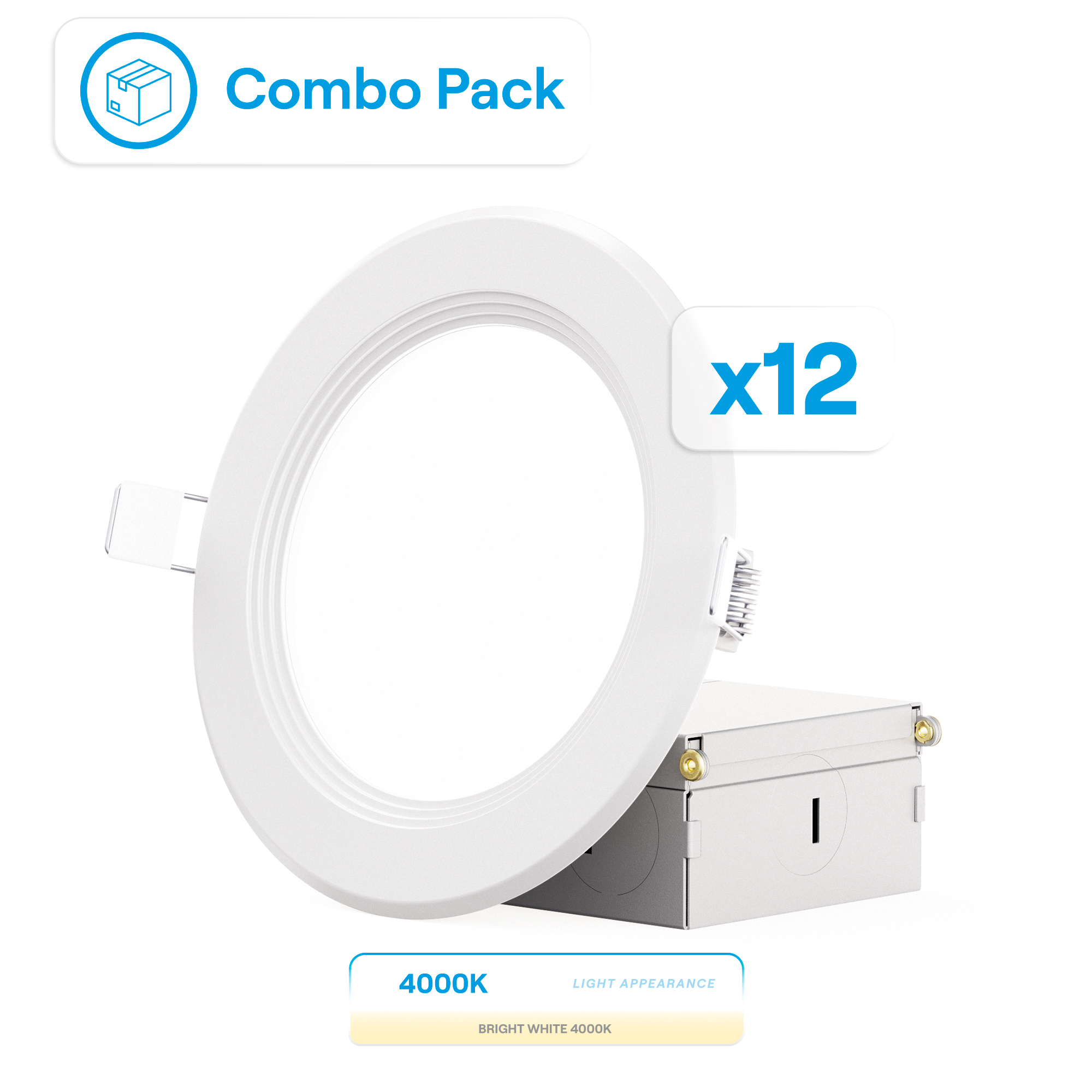 4 Inch Ultra-Thin Recessed LED Downlight, 9W 750LM, 4000K Cool White, White Trim, Baffle Trim, Wet Rated, Triac Dimmable, ETL, FCC, Energy Star