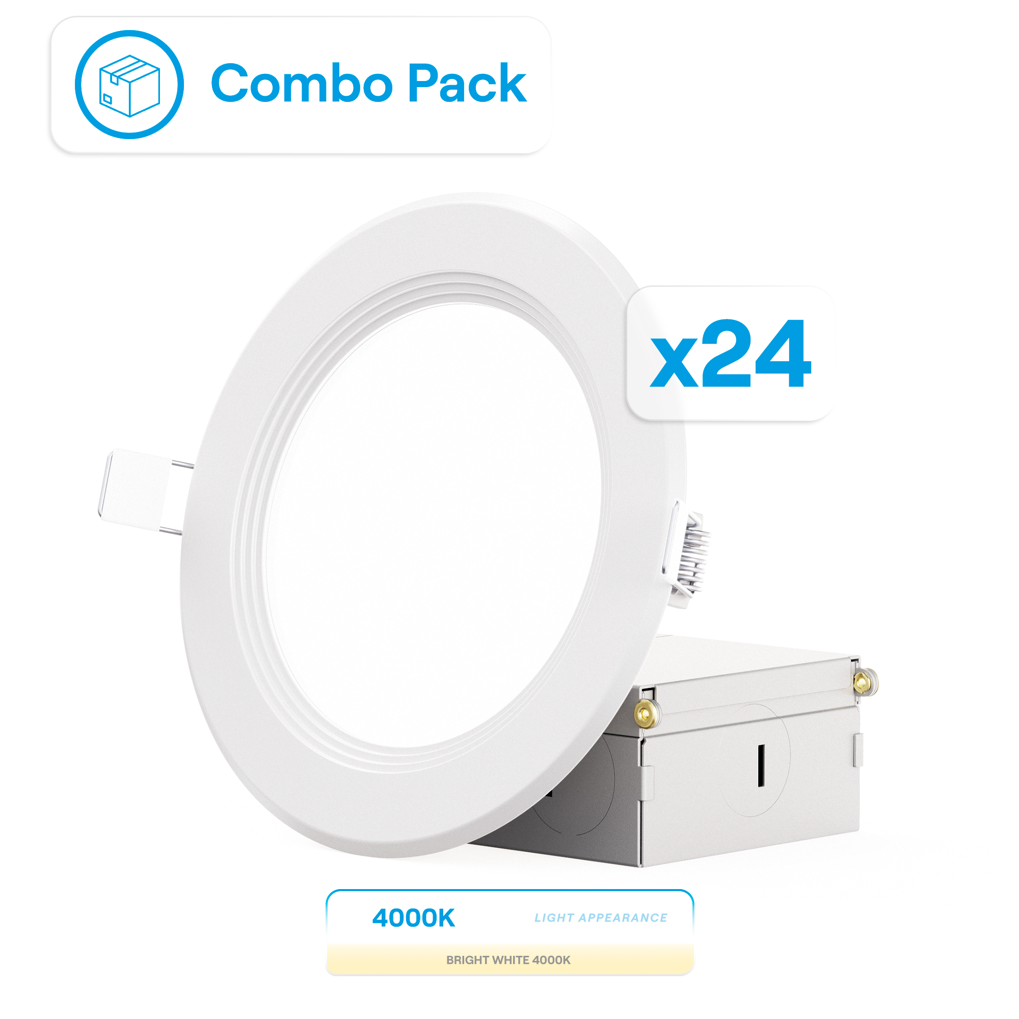 4 Inch Ultra-Thin Recessed LED Downlight, 9W 750LM, 4000K Cool White, White Trim, Baffle Trim, Wet Rated, Triac Dimmable, ETL, FCC, Energy Star, (24 Pack)