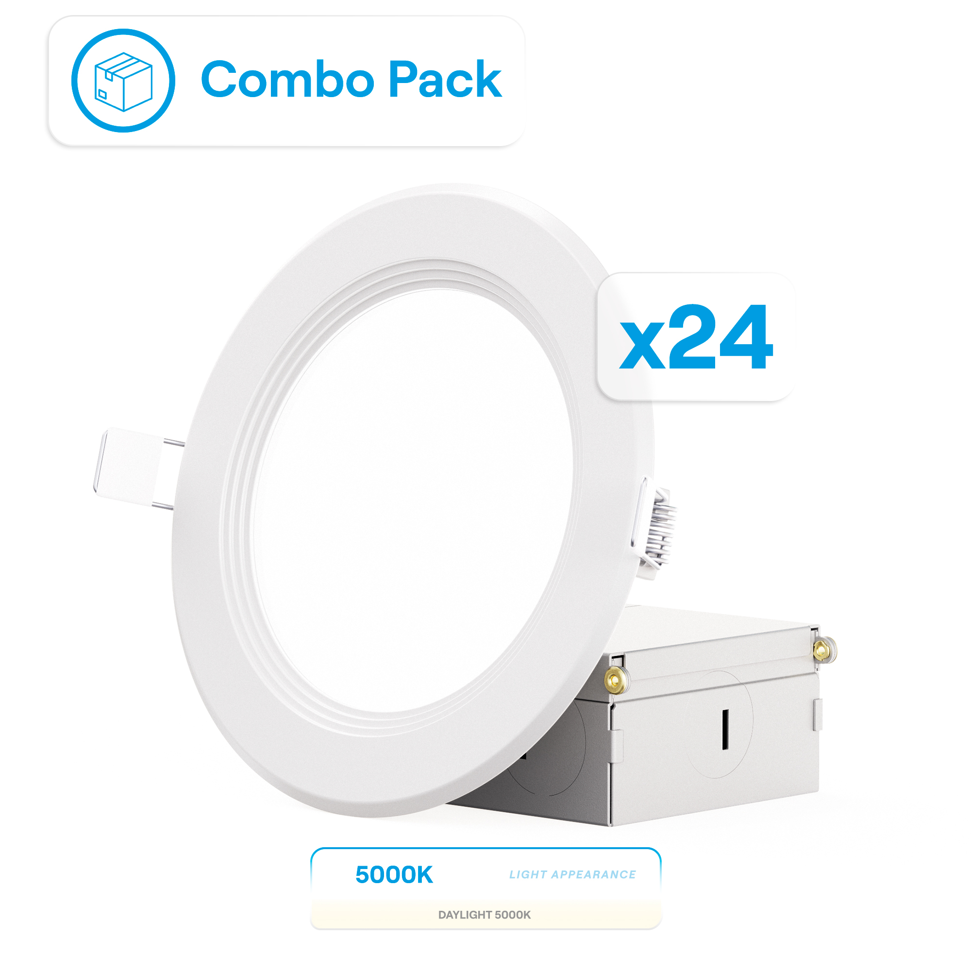 4 Inch Ultra-Thin Recessed LED Downlight, 9W 750LM, 5000K Daylight, White Trim, Baffle Trim, Wet Rated, Triac Dimmable, ETL, FCC, Energy Star, (24 Pack)