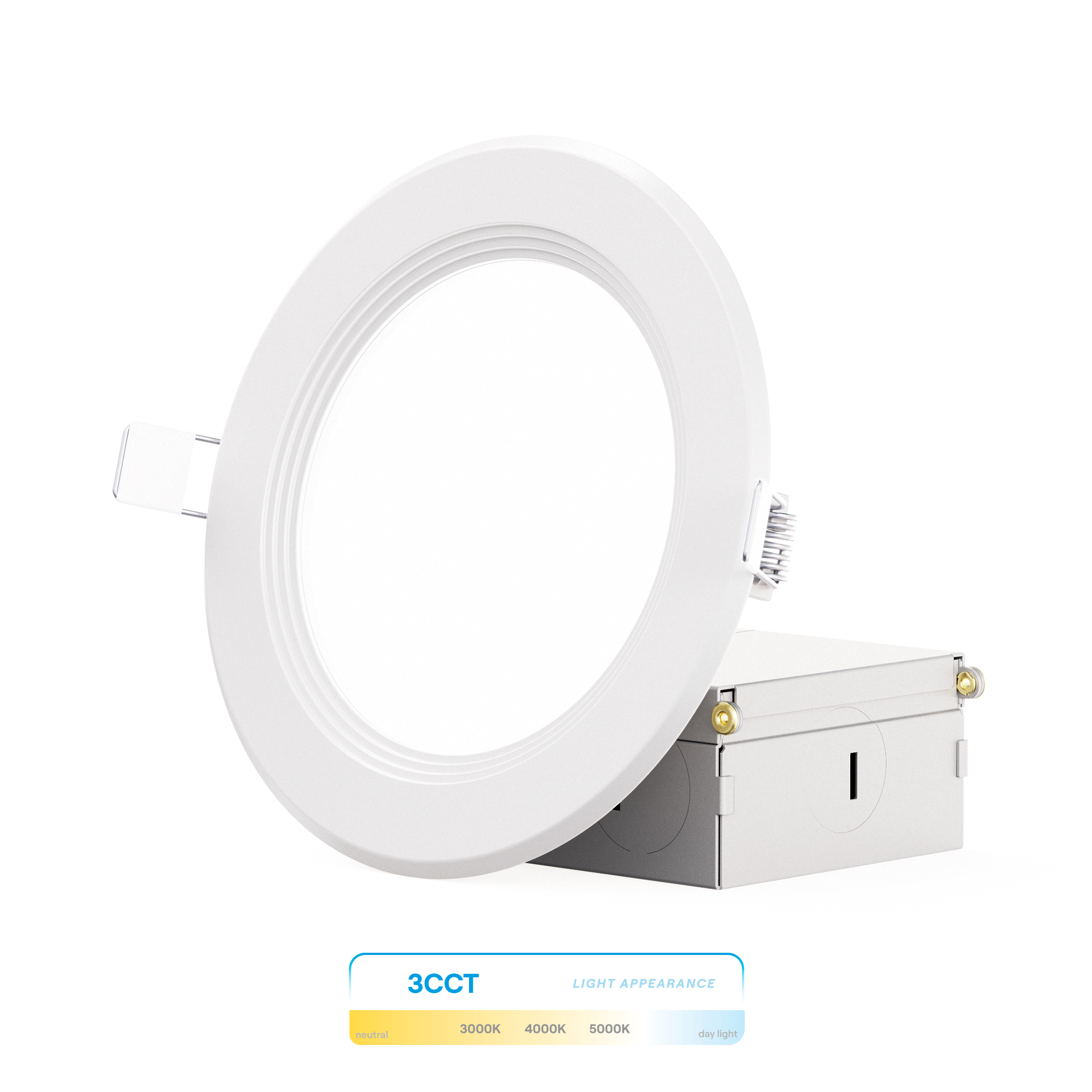 4 Inch Ultra-Thin Recessed LED Downlight, 9W 750LM, 3CCT Selectable, White Trim, Baffle Trim, Wet Rated, Triac Dimmable, ETL, FCC, Energy Star