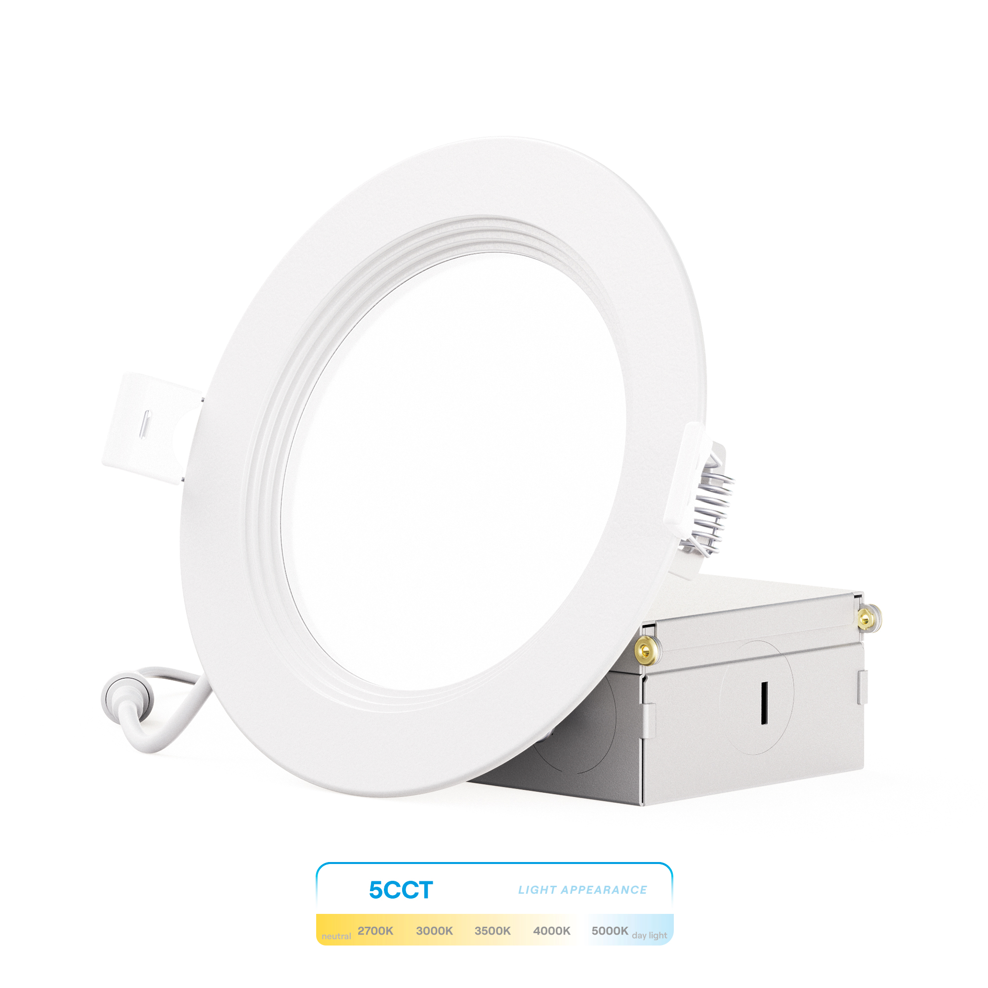 4 Inch Ultra-Thin Recessed LED Downlight, 9W 750LM, 5CCT Selectable, White Trim, Baffle Trim, Wet Rated, Triac Dimmable, ETL, FCC, Energy Star