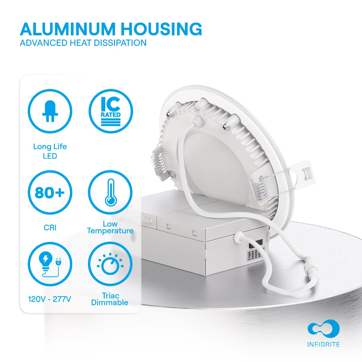 4 Inch Ultra-Thin Recessed LED Downlight, 9W 750LM, 5CCT Selectable, White Trim, Baffle Trim, Wet Rated, Triac Dimmable, ETL, FCC, Energy Star, (12 Pack) thumbnail 4