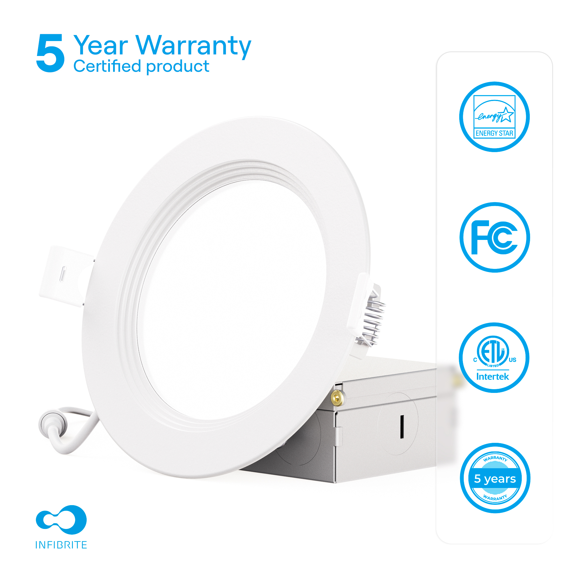 4 Inch Ultra-Thin Recessed LED Downlight, 9W 750LM, 5CCT Selectable, White Trim, Baffle Trim, Wet Rated, Triac Dimmable, ETL, FCC, Energy Star, (12 Pack) thumbnail 5