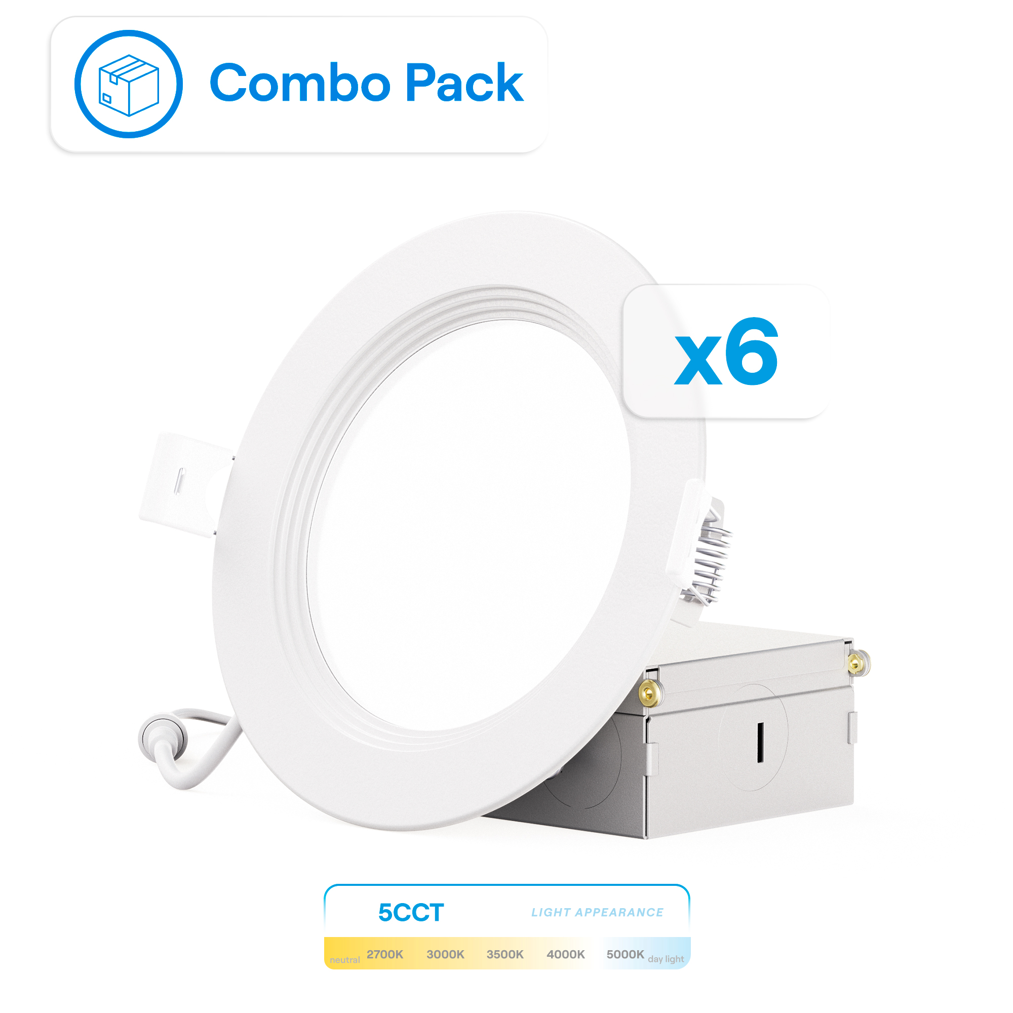 4 Inch Ultra-Thin Recessed LED Downlight, 9W 750LM, 5CCT Selectable, White Trim, Baffle Trim, Wet Rated, Triac Dimmable, ETL, FCC, Energy Star