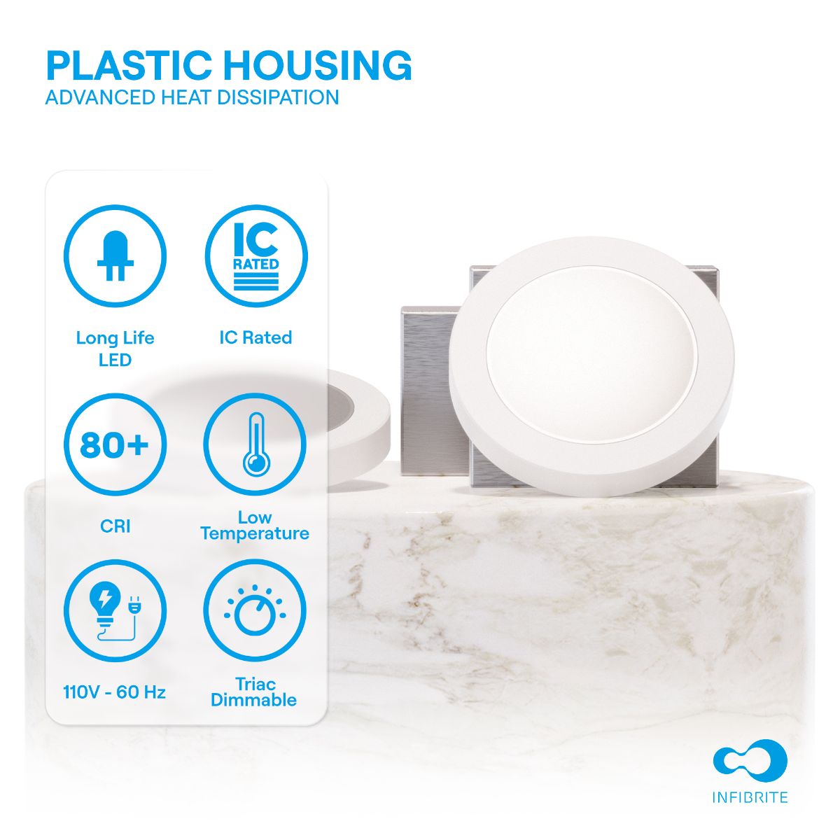 Surface Mount LED Ceiling Light, 10W 800LM, 5CCT Selectable, Wet Rated, Triac Dimmable, ETL, FCC, Energy Star