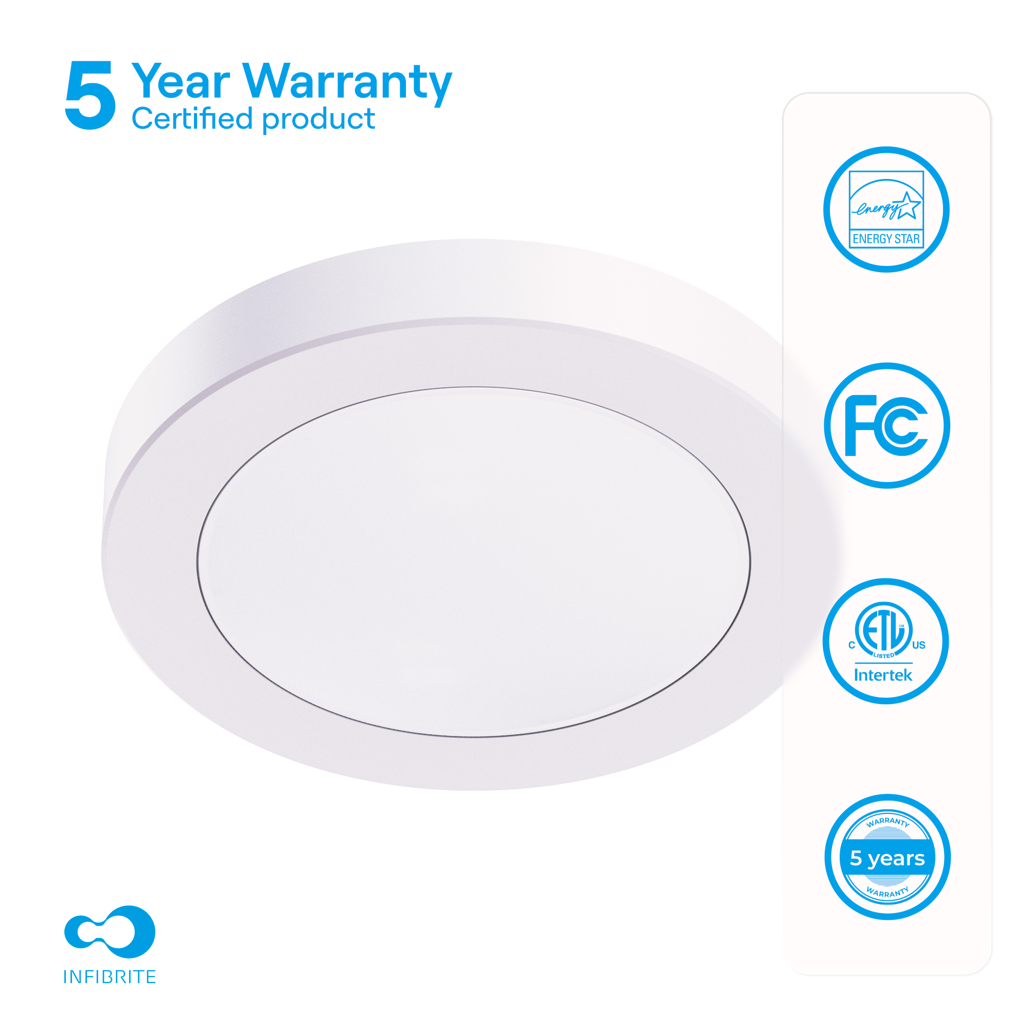 Surface Mount LED Ceiling Light, 10W 800LM, 5CCT Selectable, Wet Rated, Triac Dimmable, ETL, FCC, Energy Star thumbnail 4