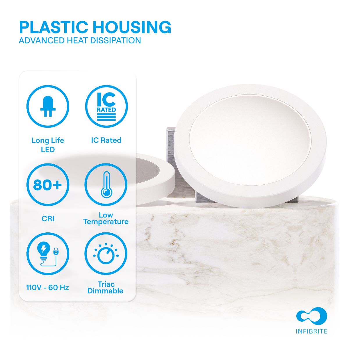 Surface Mount LED Ceiling Light, 15W 1,200LM, 5CCT Selectable, Wet Rated, Triac Dimmable, ETL, FCC, Energy Star