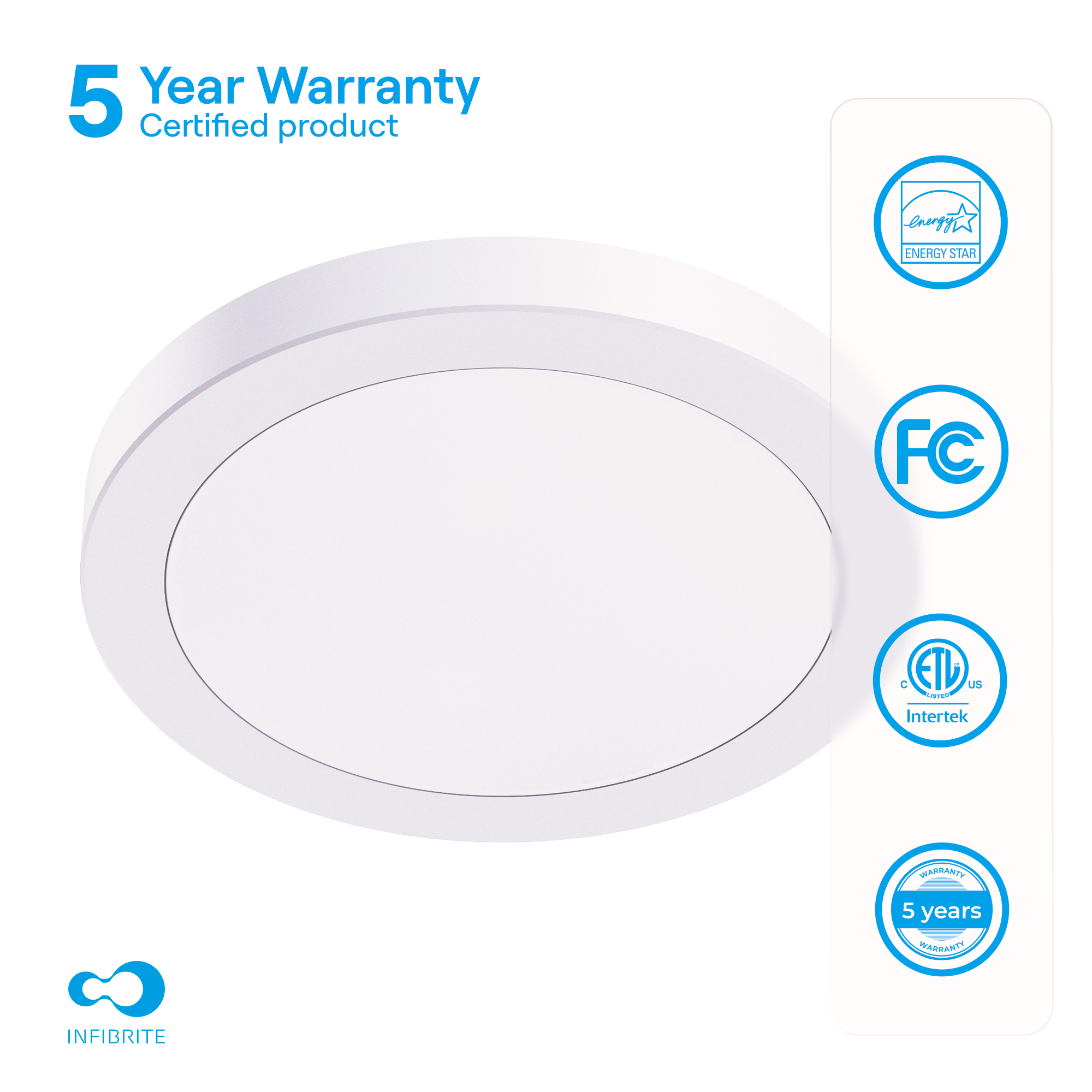 Surface Mount LED Ceiling Light, 15W 1,200LM, 5CCT Selectable, Wet Rated, Triac Dimmable, ETL, FCC, Energy Star thumbnail 4
