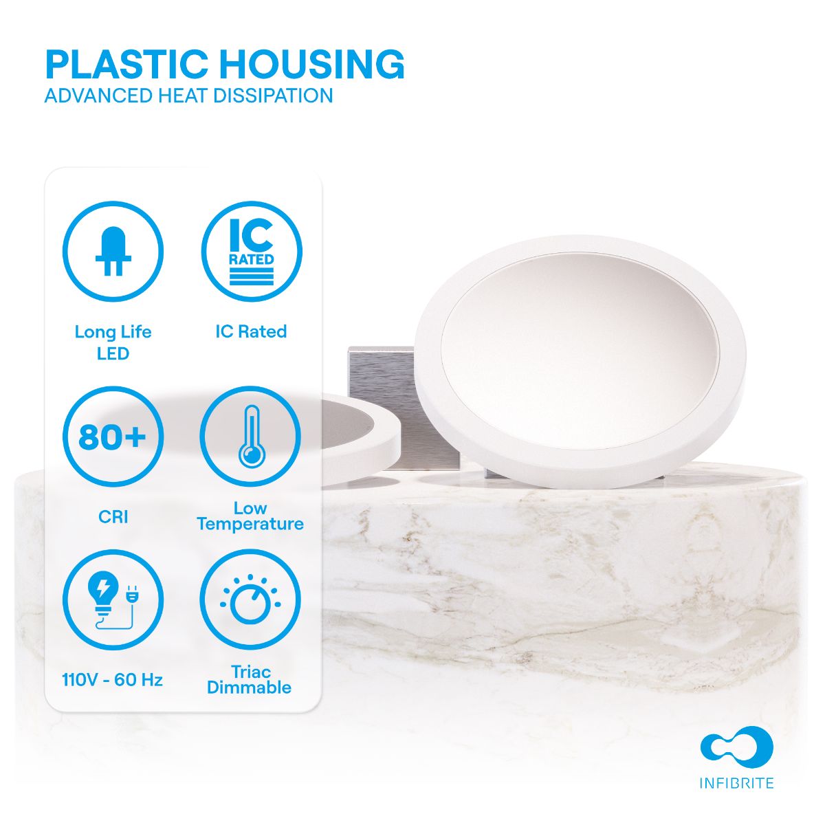 Surface Mount LED Ceiling Light, 18W 1,440LM, 5CCT Selectable, Wet Rated, Triac Dimmable, ETL, FCC, Energy Star