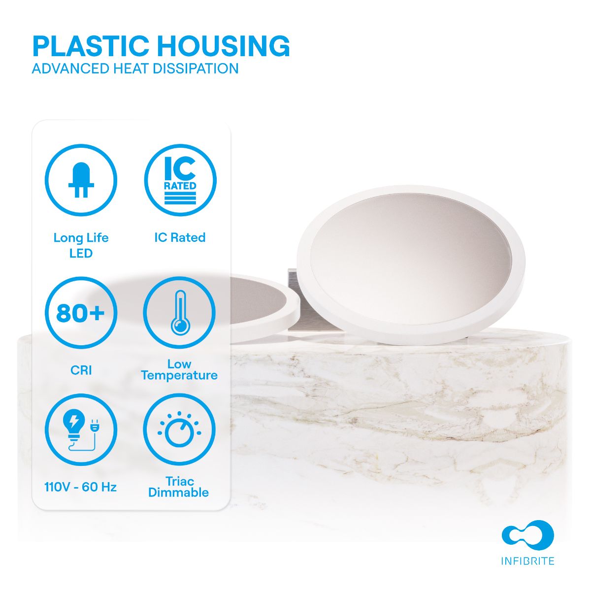 Surface Mount LED Ceiling Light, 24W 1,920LM, 5CCT Selectable, Wet Rated, Triac Dimmable, ETL, FCC, Energy Star