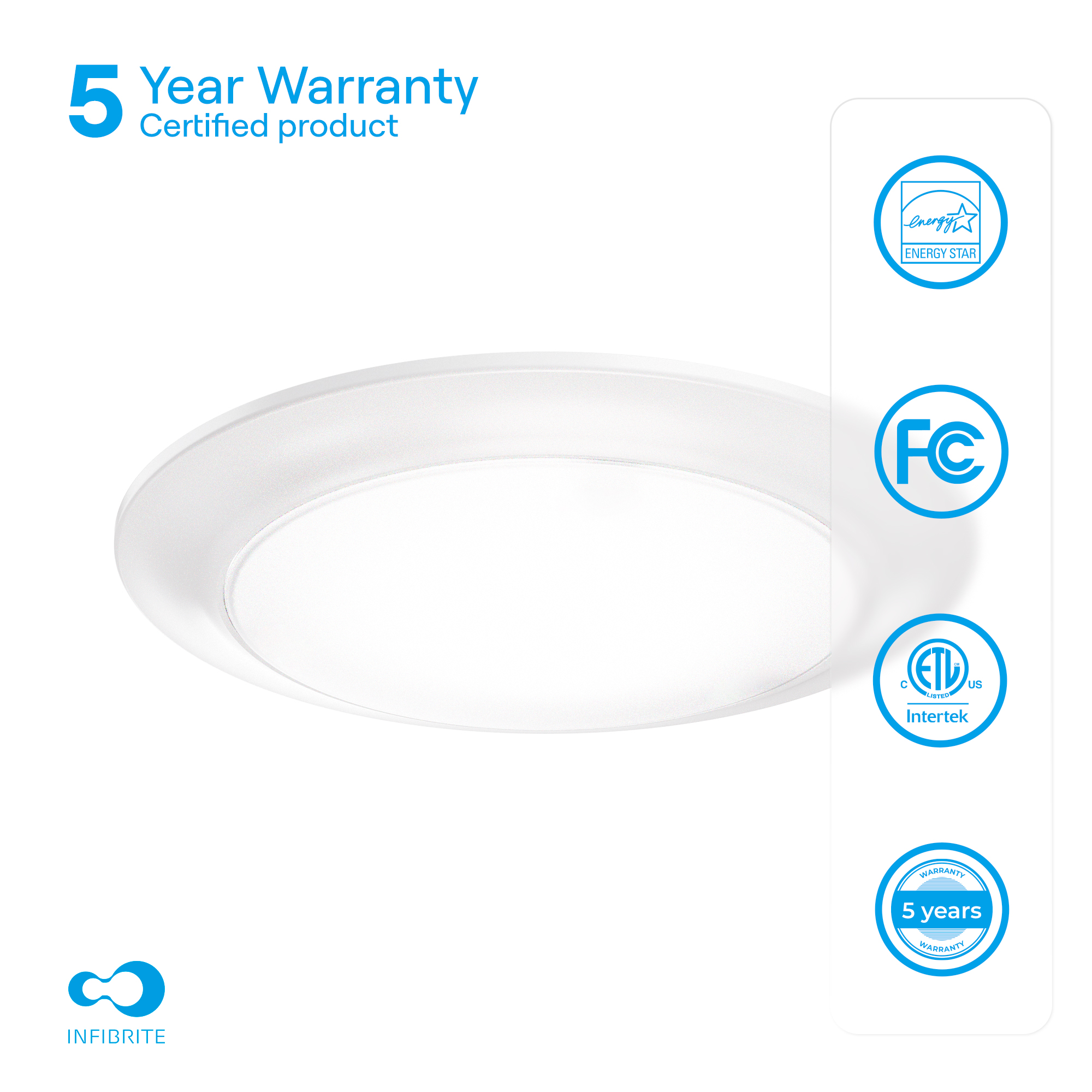 6 Inch Disk LED Ceiling Light, 15W 1,200LM, 5CCT Selectable, Triac Dimmable, ETL, FCC, Energy Star thumbnail 4