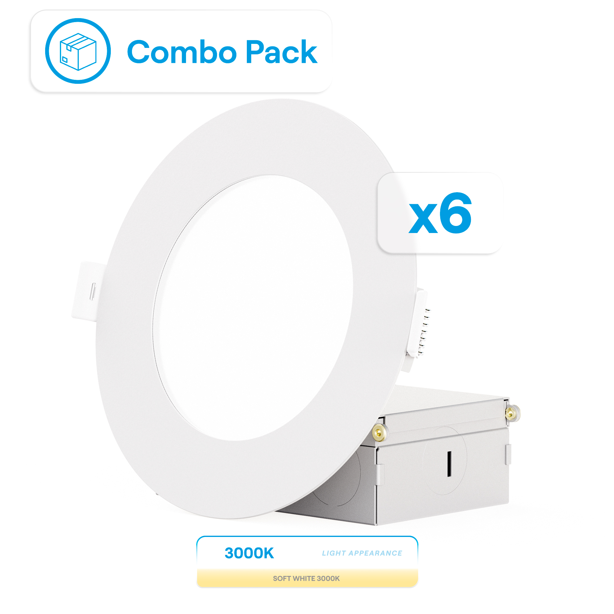 4 Inch Ultra-Thin Recessed LED Downlight, 9W 750LM, 3000K Warm White, White Trim, Wet Rated, Triac Dimmable, ETL, FCC, Energy Star