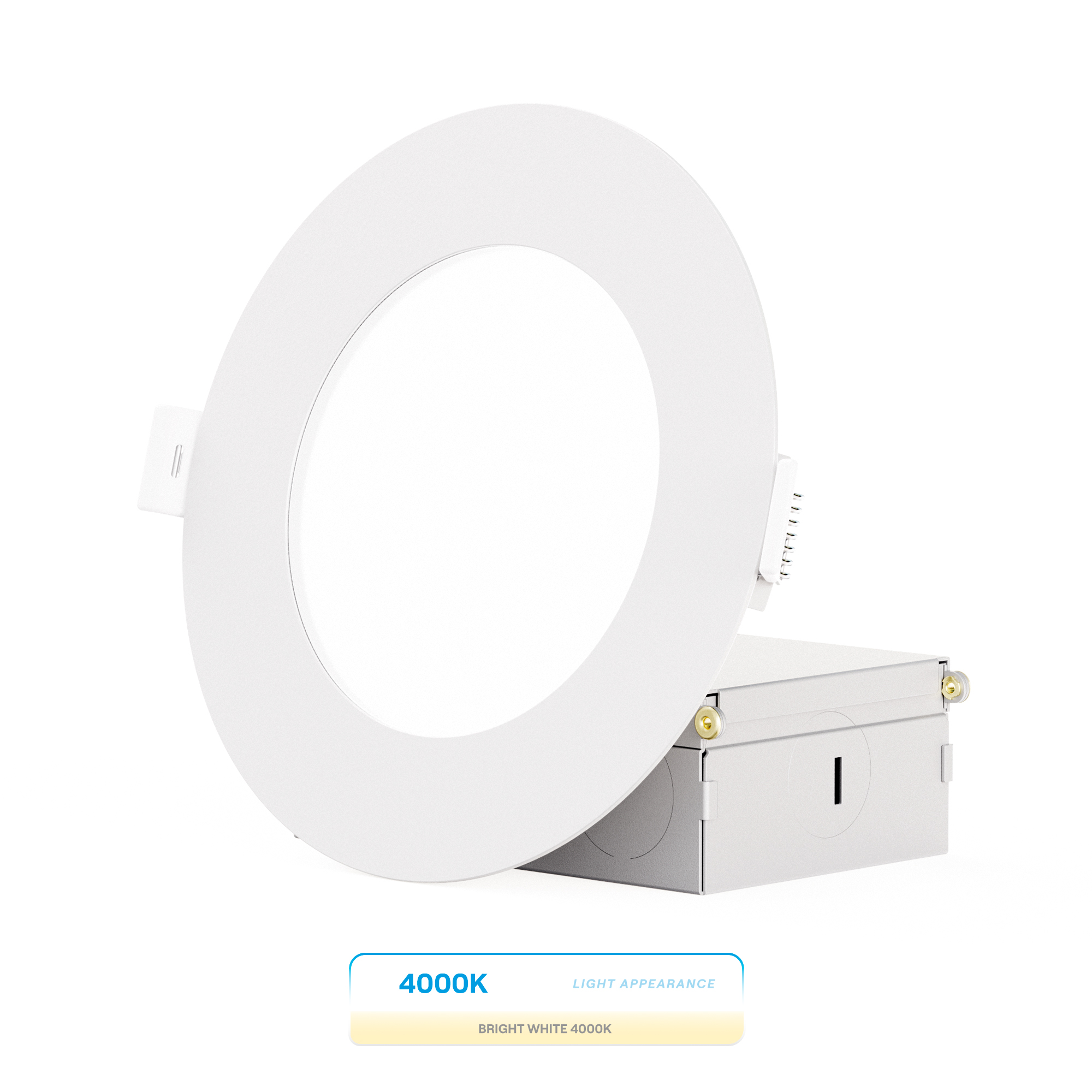 4 Inch Ultra-Thin Recessed LED Downlight, 9W 750LM, 4000K Cool White, White Trim, Wet Rated, Triac Dimmable, ETL, FCC, Energy Star