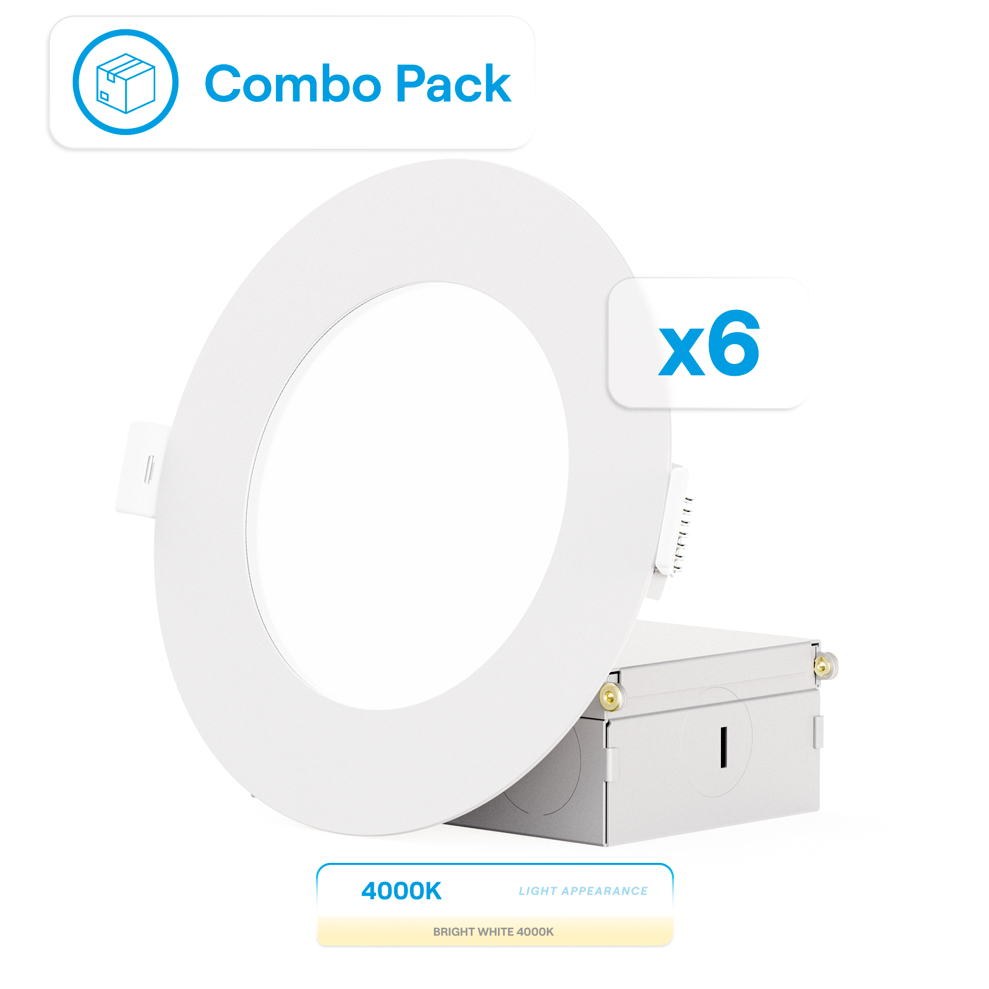4 Inch Ultra-Thin Recessed LED Downlight, 9W 750LM, 4000K Cool White, White Trim, Wet Rated, Triac Dimmable, ETL, FCC, Energy Star