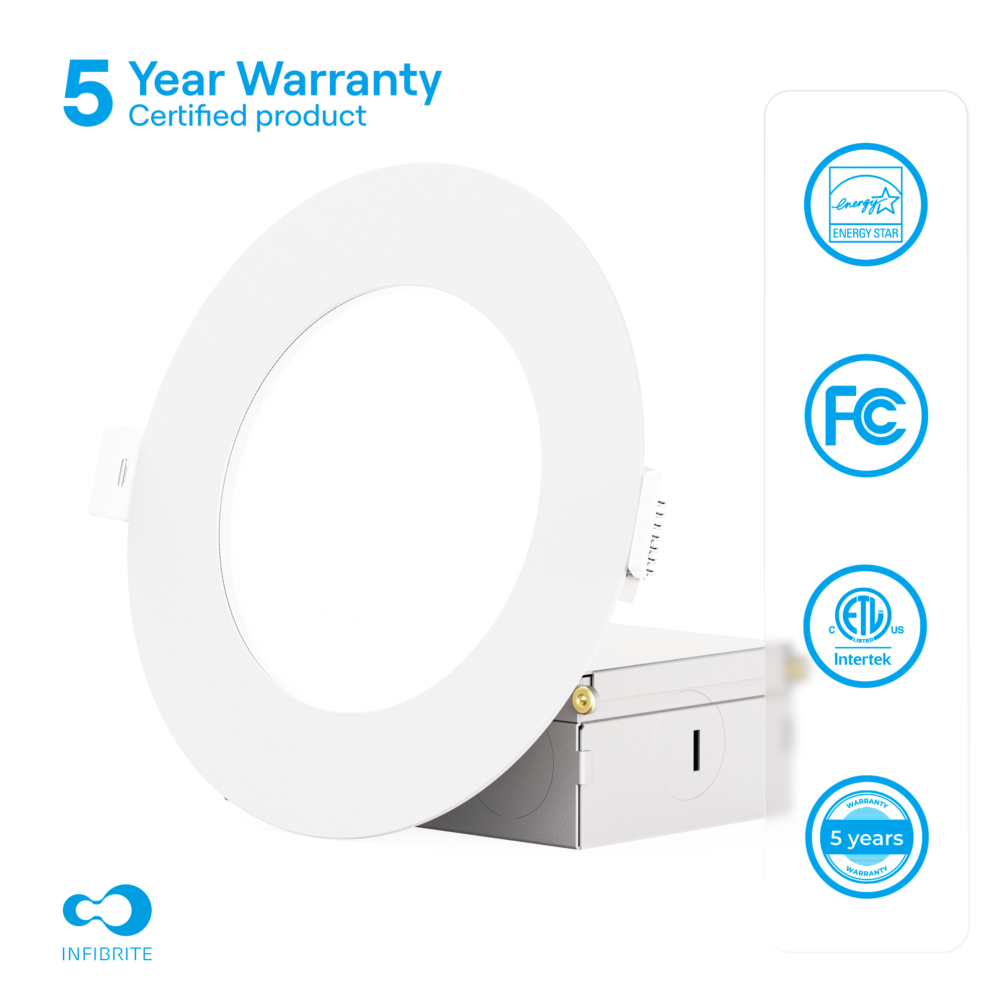 4 Inch Ultra-Thin Recessed LED Downlight, 9W 750LM, 5000K Daylight, White Trim, Wet Rated, Triac Dimmable, ETL, FCC, Energy Star, (6 Pack) thumbnail 5