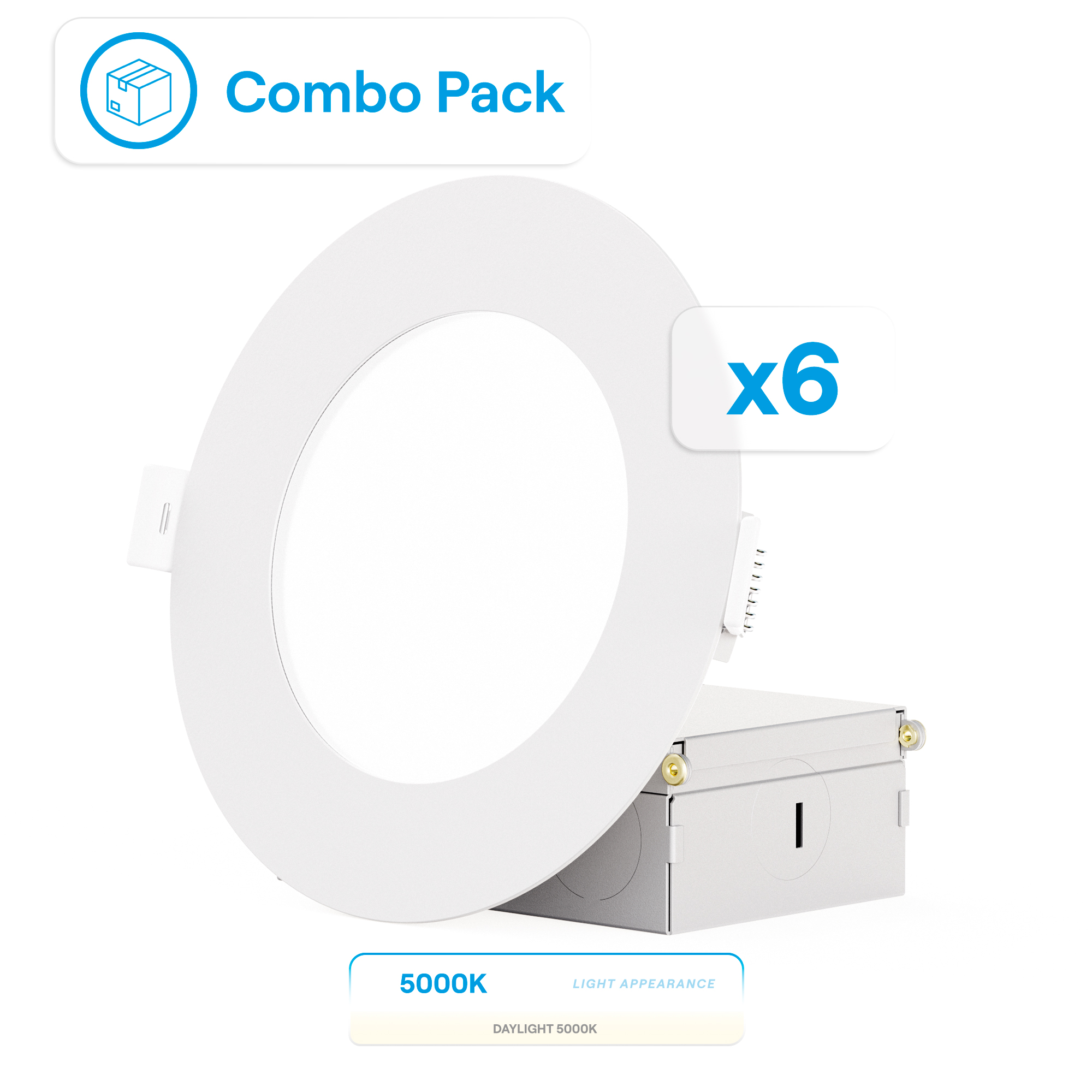 4 Inch Ultra-Thin Recessed LED Downlight, 9W 750LM, 5000K Daylight, White Trim, Wet Rated, Triac Dimmable, ETL, FCC, Energy Star