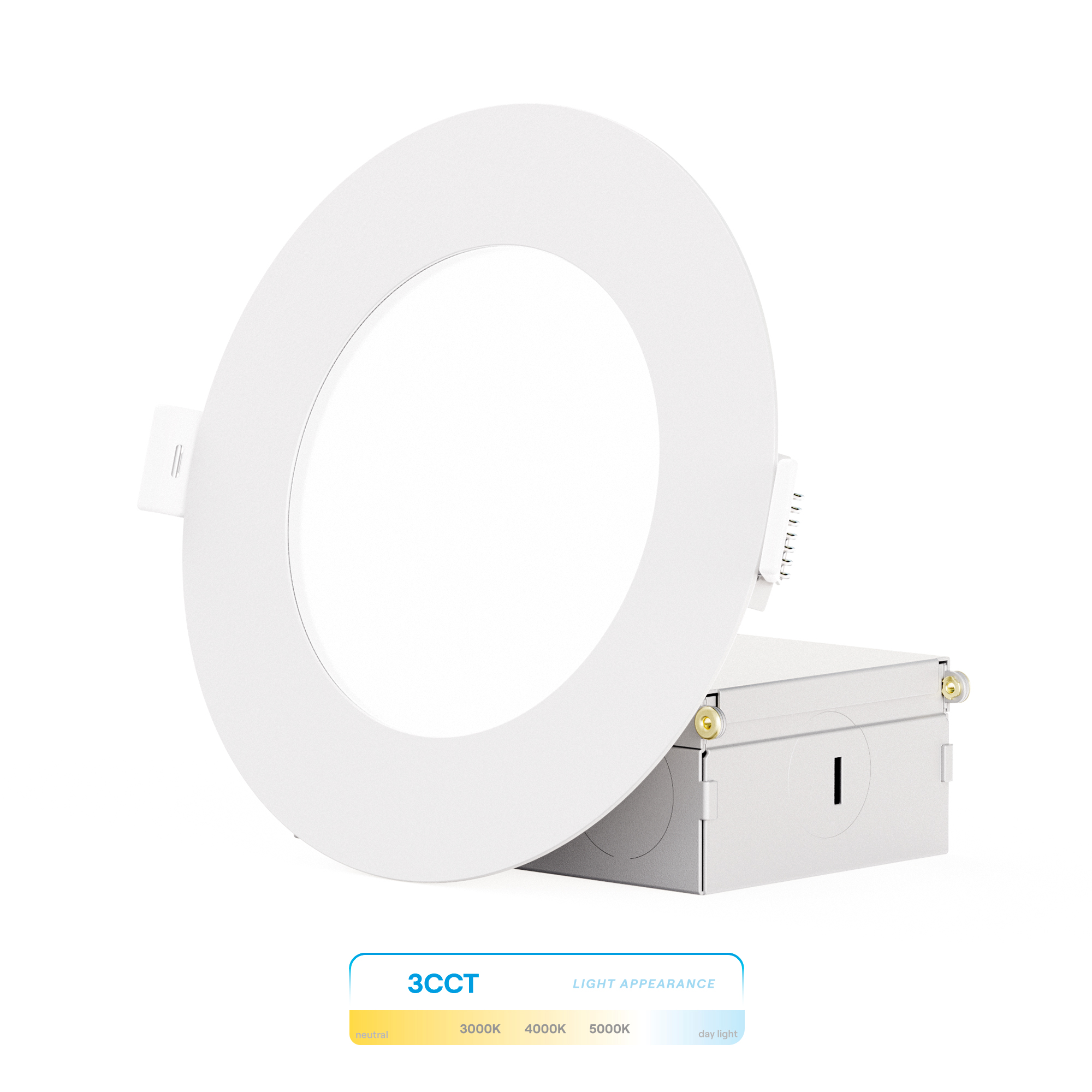 4 Inch Ultra-Thin Recessed LED Downlight, 9W 750LM, 3CCT Selectable, White Trim, Wet Rated, Triac Dimmable, ETL, FCC, Energy Star