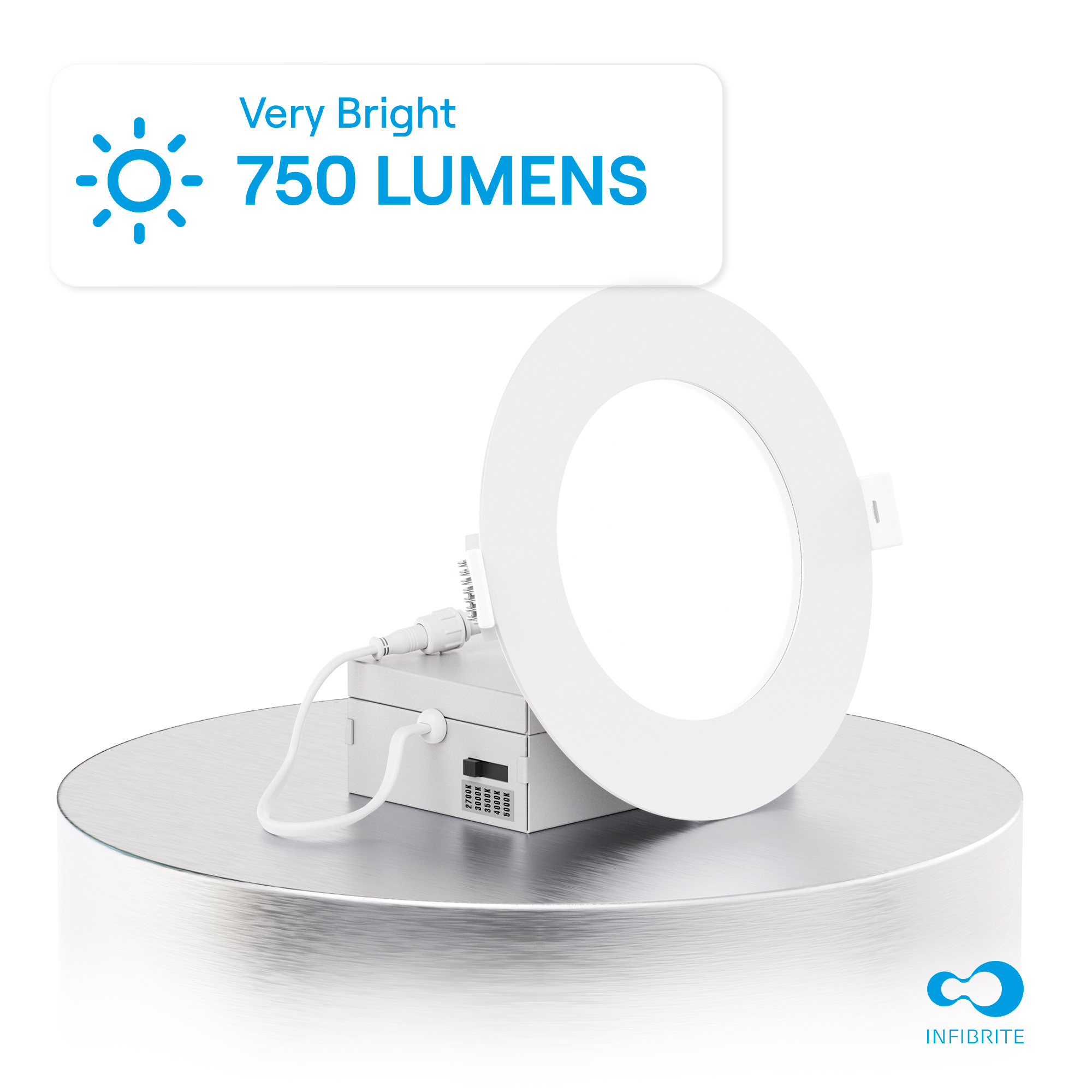 4 Inch Ultra-Thin Recessed LED Downlight, 9W 750LM, 5CCT Selectable, White Trim, Wet Rated, Triac Dimmable, ETL, FCC, Energy Star