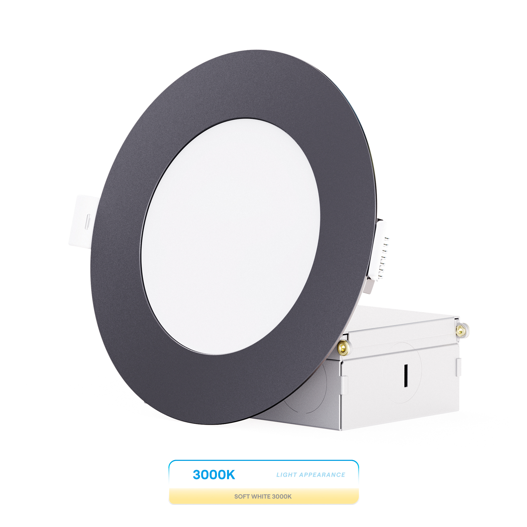 4 Inch Ultra-Thin Recessed LED Downlight, 9W 750LM, 3000K Warm White, Black Trim, Wet Rated, Triac Dimmable, ETL, FCC, Energy Star, (24 Pack)