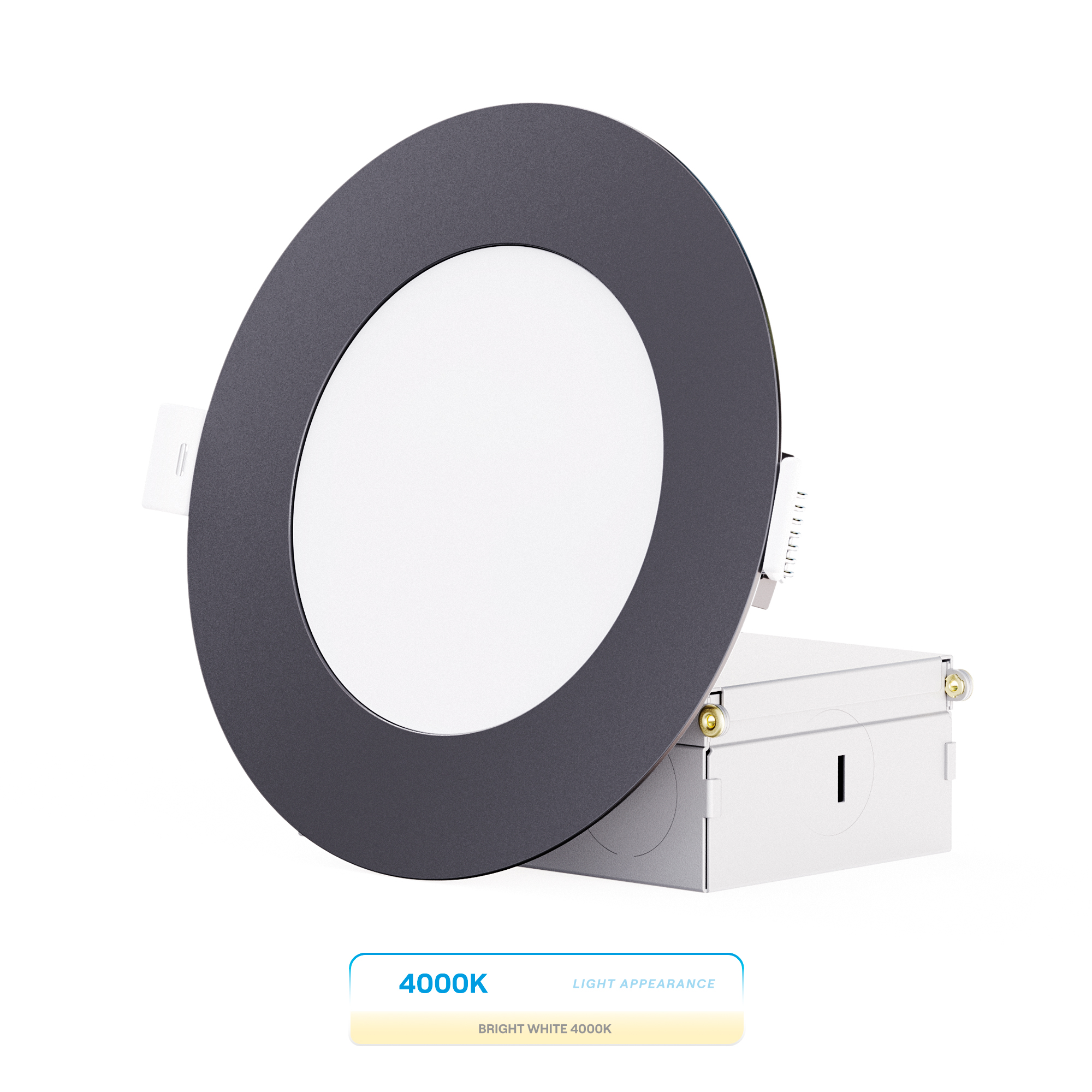 4 Inch Ultra-Thin Recessed LED Downlight, 9W 750LM, 4000K Cool White, Black Trim, Wet Rated, Triac Dimmable, ETL, FCC, Energy Star, (6 Pack)