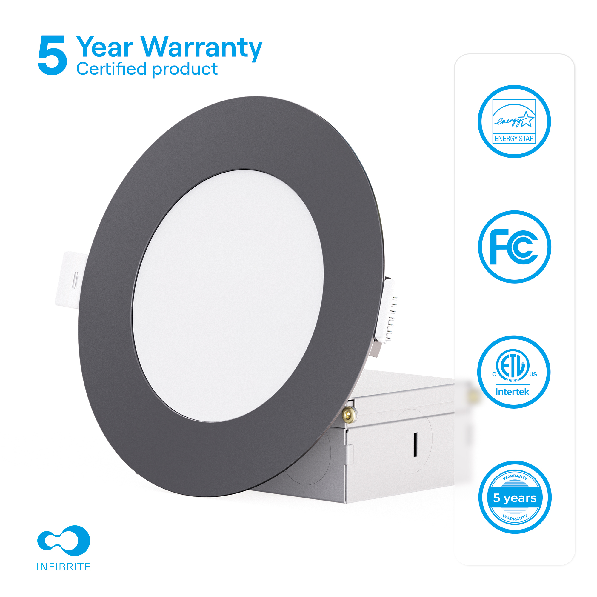 4 Inch Ultra-Thin Recessed LED Downlight, 9W 750LM, 5000K Daylight, Black Trim, Wet Rated, Triac Dimmable, ETL, FCC, Energy Star, (6 Pack) thumbnail 5