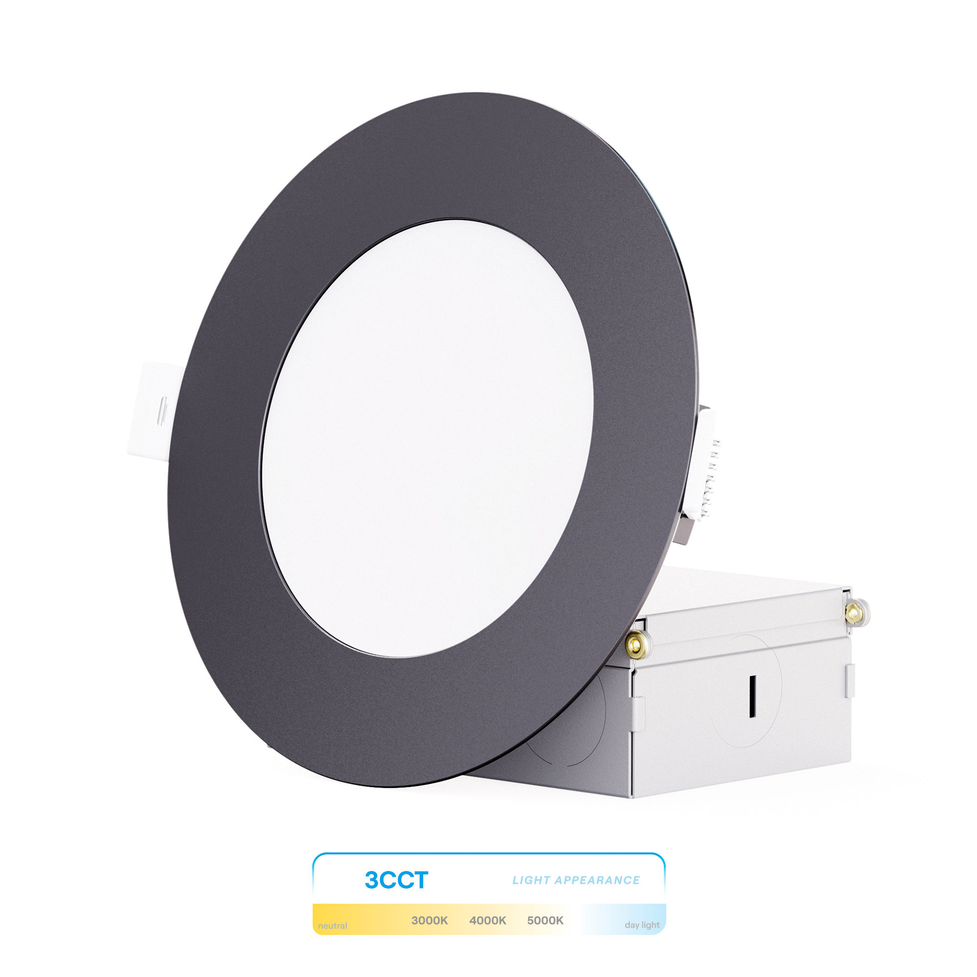 4 Inch Ultra-Thin Recessed LED Downlight, 9W 750LM, 3CCT Selectable, Black Trim, Wet Rated, Triac Dimmable, ETL, FCC, Energy Star, (6 Pack)