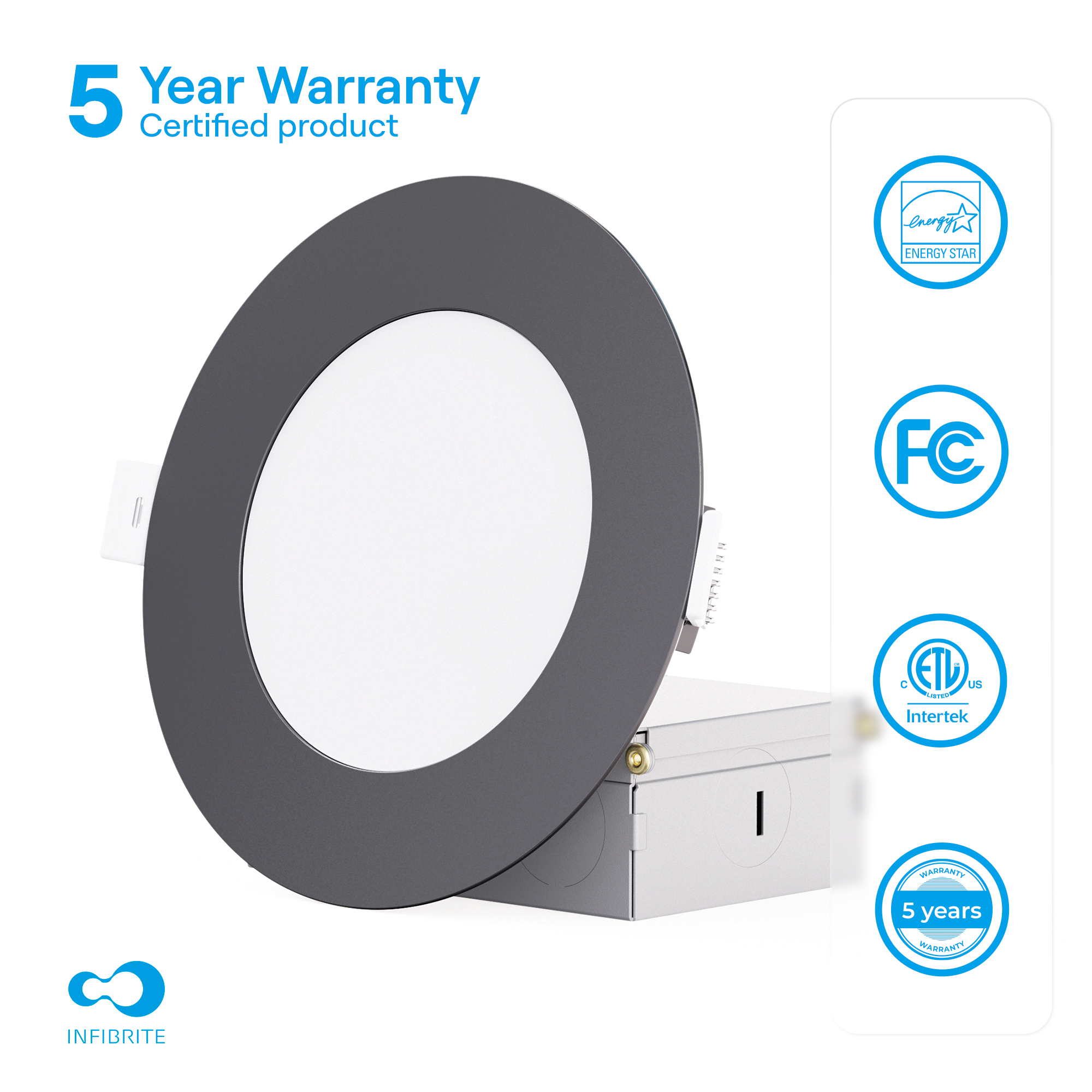 4 Inch Ultra-Thin Recessed LED Downlight, 9W 750LM, 3CCT Selectable, Black Trim, Wet Rated, Triac Dimmable, ETL, FCC, Energy Star thumbnail 4