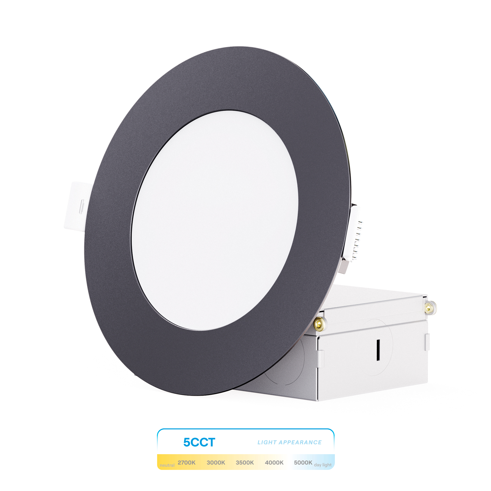 4 Inch Ultra-Thin Recessed LED Downlight, 9W 750LM, 5CCT Selectable, Black Trim, Wet Rated, Triac Dimmable, ETL, FCC, Energy Star, (12 Pack)