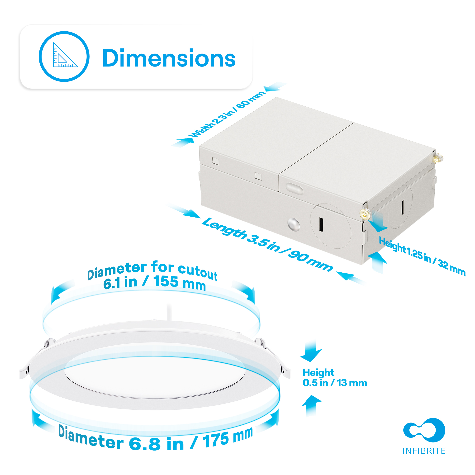 6 Inch Ultra-Thin Recessed LED Downlight, 12W 1,050LM, 2700K Soft White, White Trim, Wet Rated, Triac Dimmable, ETL, FCC, Energy Star thumbnail 8