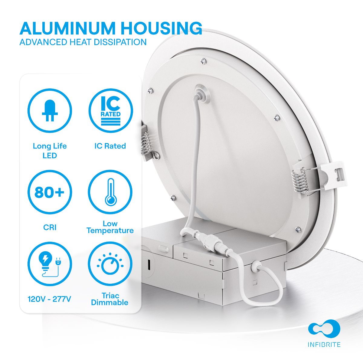 6 Inch Ultra-Thin Recessed LED Downlight, 12W 1,050LM, 4000K Cool White, White Trim, Wet Rated, Triac Dimmable, ETL, FCC, Energy Star, (6 Pack) thumbnail 4