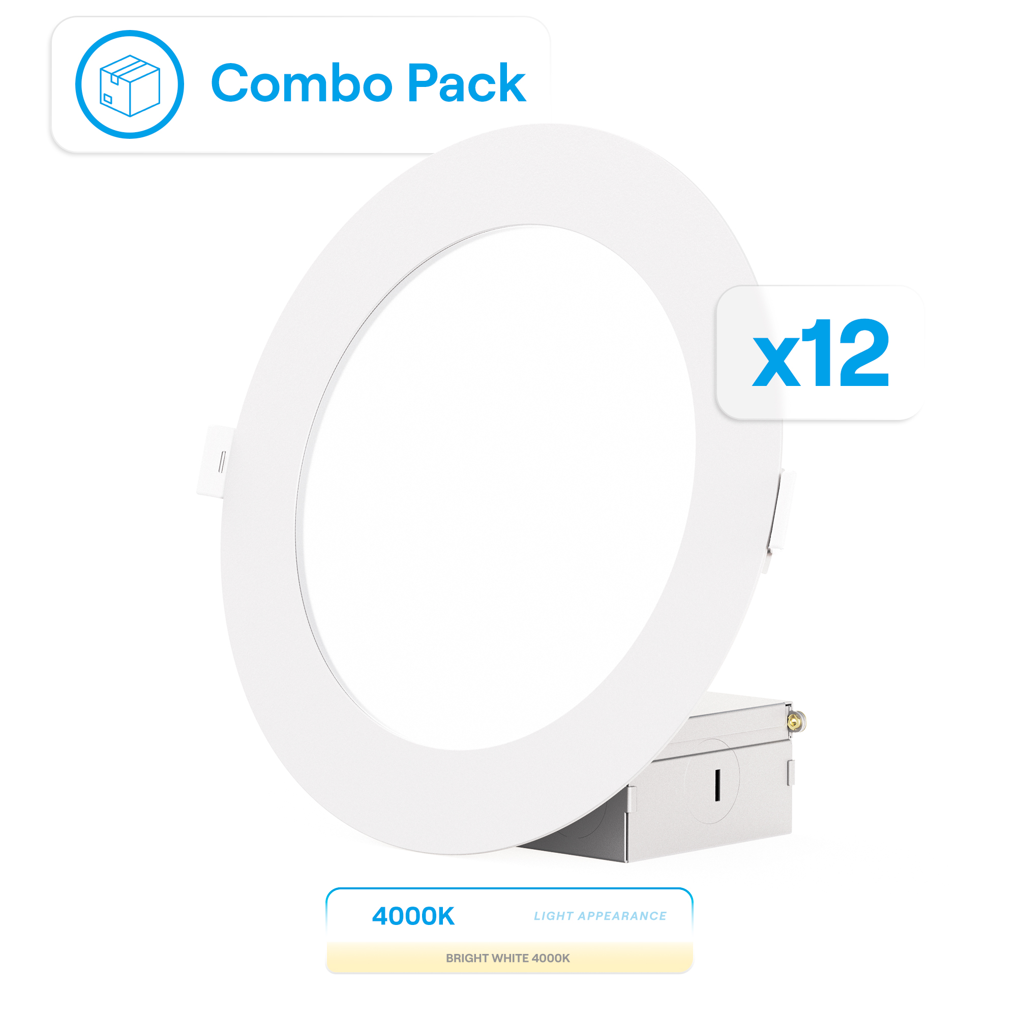 6 Inch Ultra-Thin Recessed LED Downlight, 12W 1,050LM, 4000K Cool White, White Trim, Wet Rated, Triac Dimmable, ETL, FCC, Energy Star