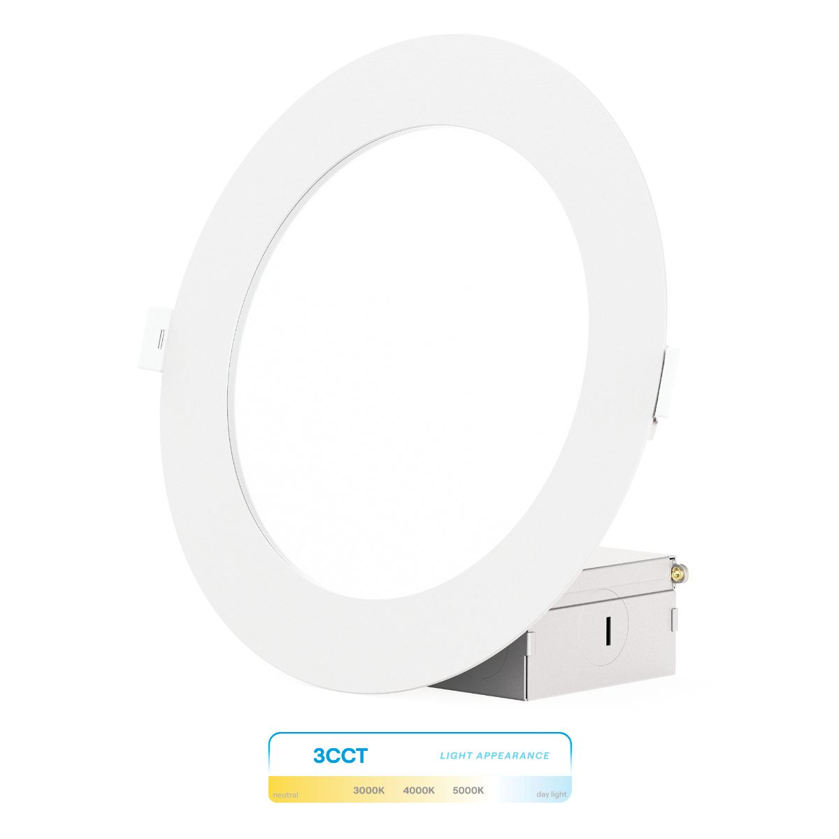 6 Inch Ultra-Thin Recessed LED Downlight, 12W 1,050LM, 3CCT Selectable, White Trim, Wet Rated, Triac Dimmable, ETL, FCC, Energy Star