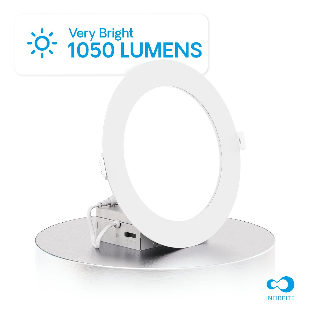 6 Inch Ultra-Thin Recessed LED Downlight, 12W 1,050LM, 3CCT Selectable, White Trim, Wet Rated, Triac Dimmable, ETL, FCC, Energy Star