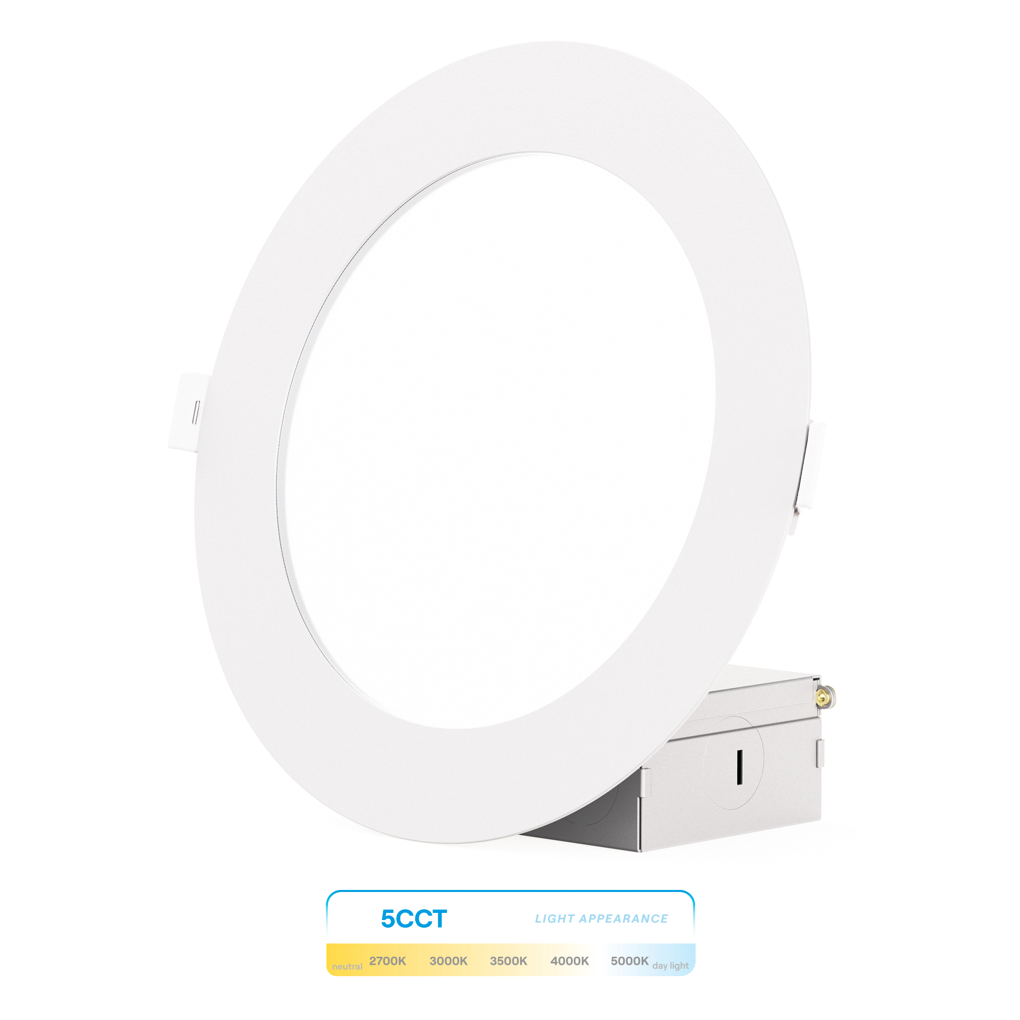 6 Inch Ultra-Thin Recessed LED Downlight, 12W 1,050LM, 5CCT Selectable, White Trim, Wet Rated, Triac Dimmable, ETL, FCC, Energy Star