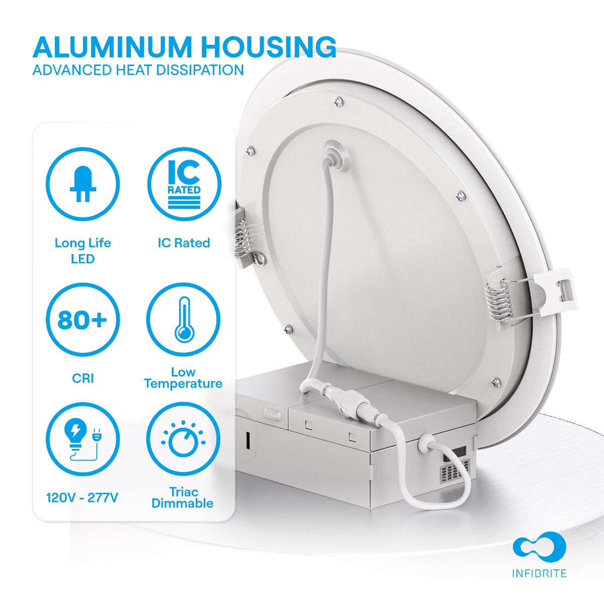 6 Inch Ultra-Thin Recessed LED Downlight, 12W 1,050LM, 5CCT Selectable, White Trim, Wet Rated, Triac Dimmable, ETL, FCC, Energy Star, (12 Pack) thumbnail 4