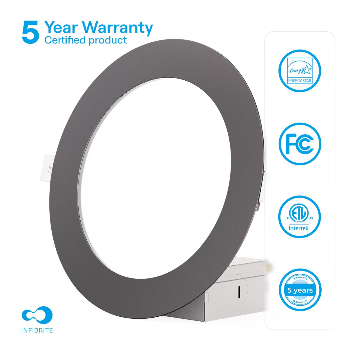 6 Inch Ultra-Thin Recessed LED Downlight, 12W 1,050LM, 4000K Cool White, Black Trim, Wet Rated, Triac Dimmable, ETL, FCC, Energy Star, (24 Pack) thumbnail 5