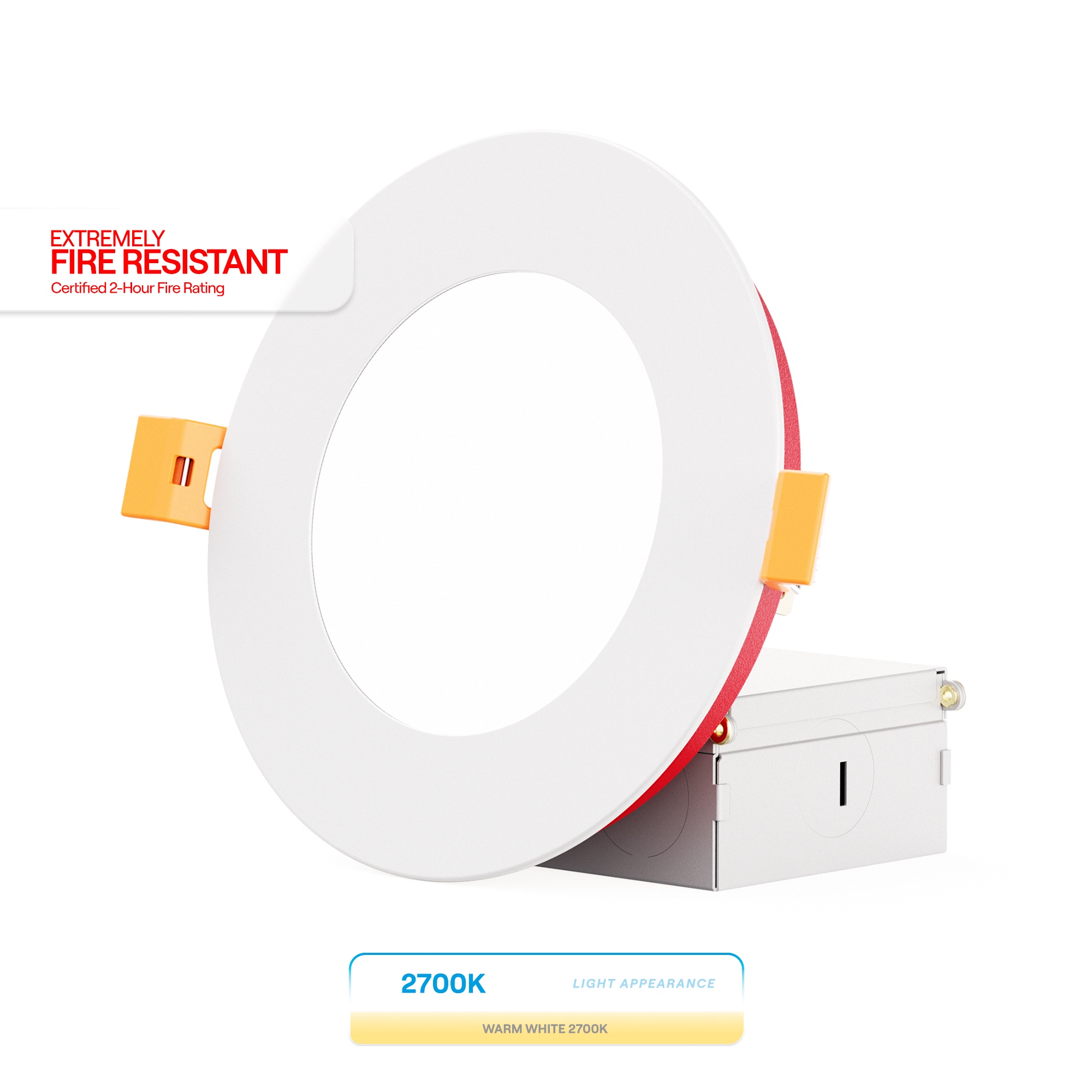 4 Inch Ultra-Thin Recessed LED Downlight, 9W 750LM, 2700K Soft White, White Trim, Fire Rated, Wet Rated, Triac Dimmable, ETL, FCC, Energy Star