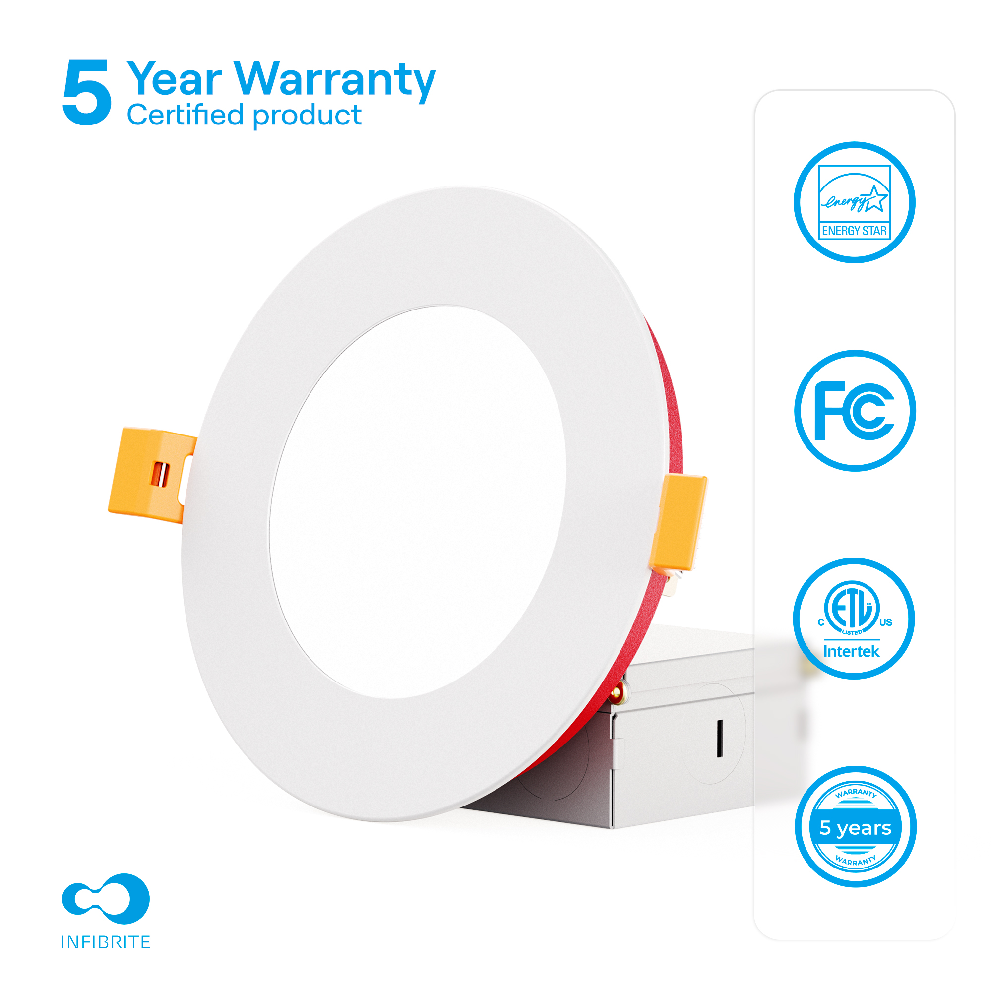 4 Inch Ultra-Thin Recessed LED Downlight, 9W 750LM, 2700K Soft White, White Trim, Fire Rated, Wet Rated, Triac Dimmable, ETL, FCC, Energy Star, (24 Pack) thumbnail 5