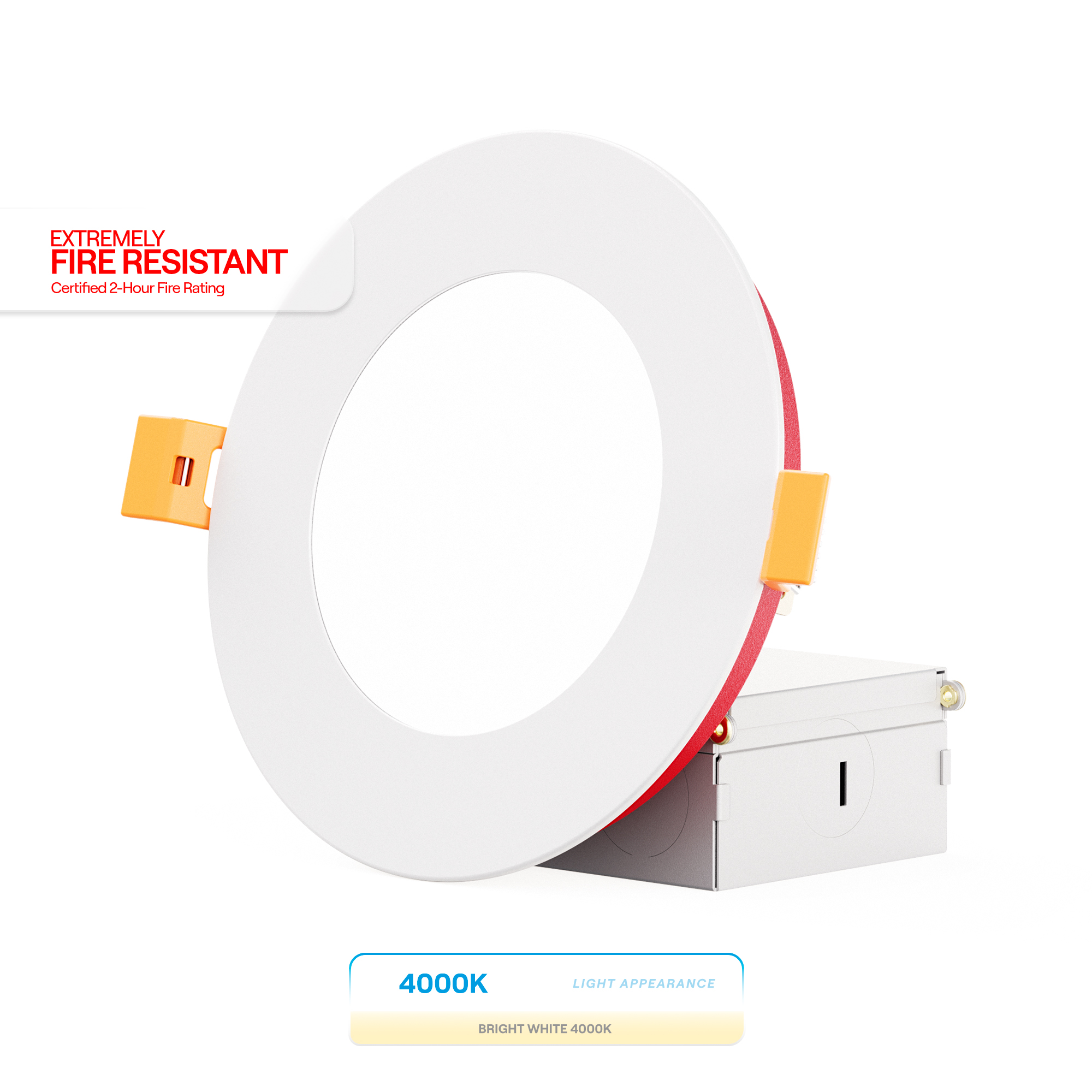 4 Inch Ultra-Thin Recessed LED Downlight, 9W 750LM, 4000K Cool White, White Trim, Fire Rated, Wet Rated, Triac Dimmable, ETL, FCC, Energy Star