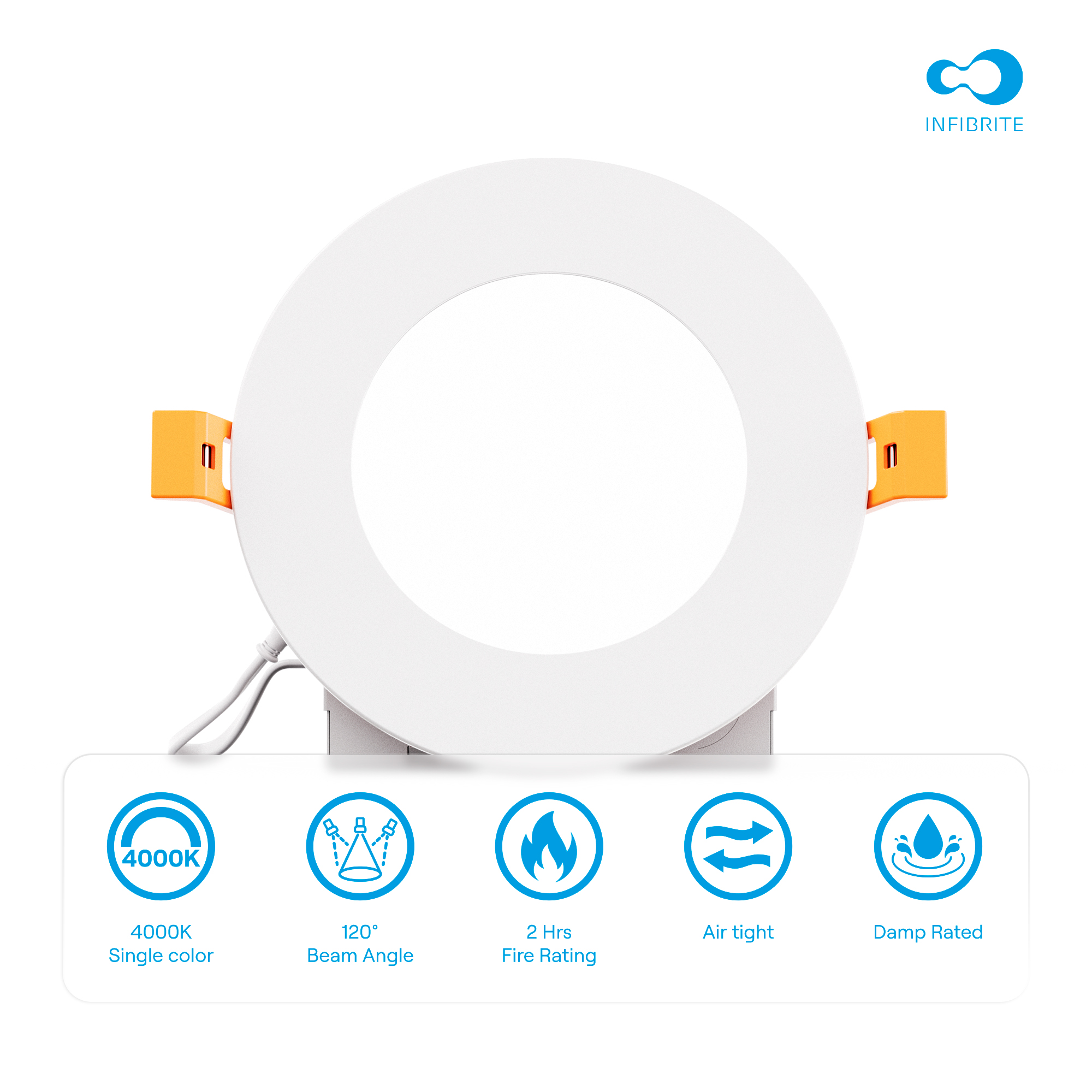 4 Inch Ultra-Thin Recessed LED Downlight, 9W 750LM, 4000K Cool White, White Trim, Fire Rated, Wet Rated, Triac Dimmable, ETL, FCC, Energy Star, (24 Pack) thumbnail 6