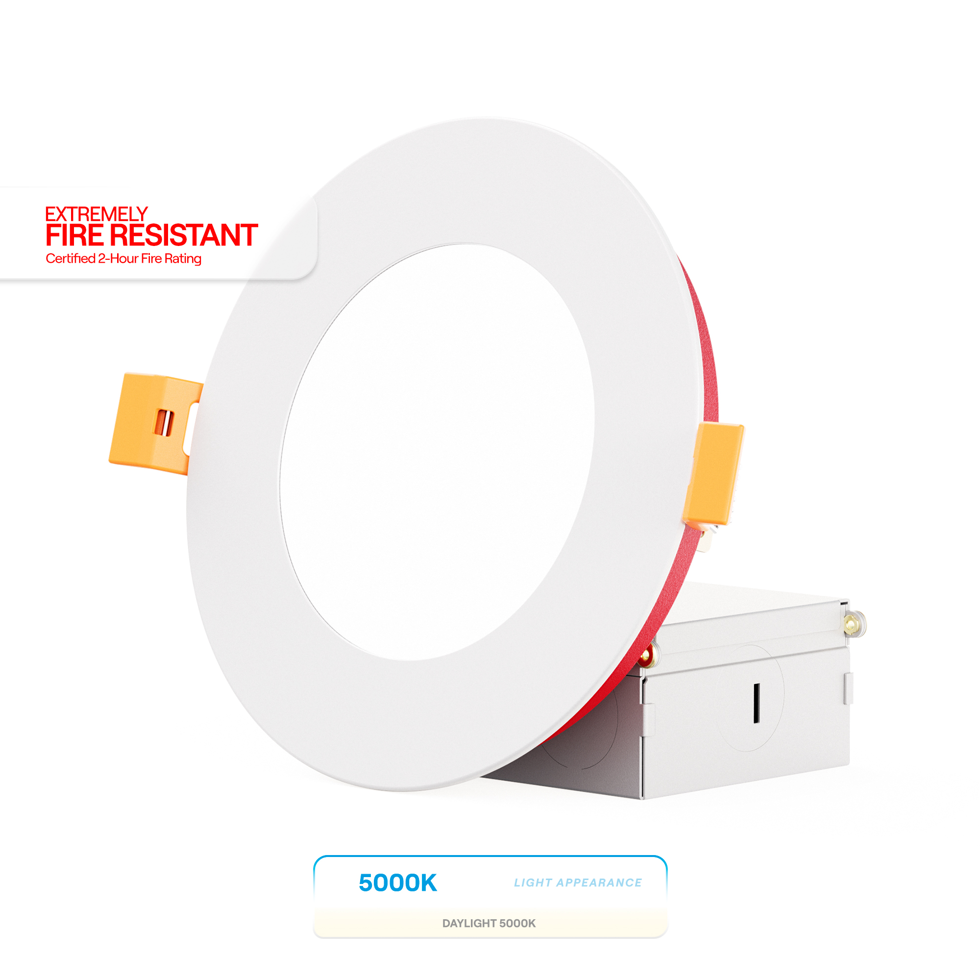 4 Inch Ultra-Thin Recessed LED Downlight, 9W 750LM, 5000K Daylight, White Trim, Fire Rated, Wet Rated, Triac Dimmable, ETL, FCC, Energy Star