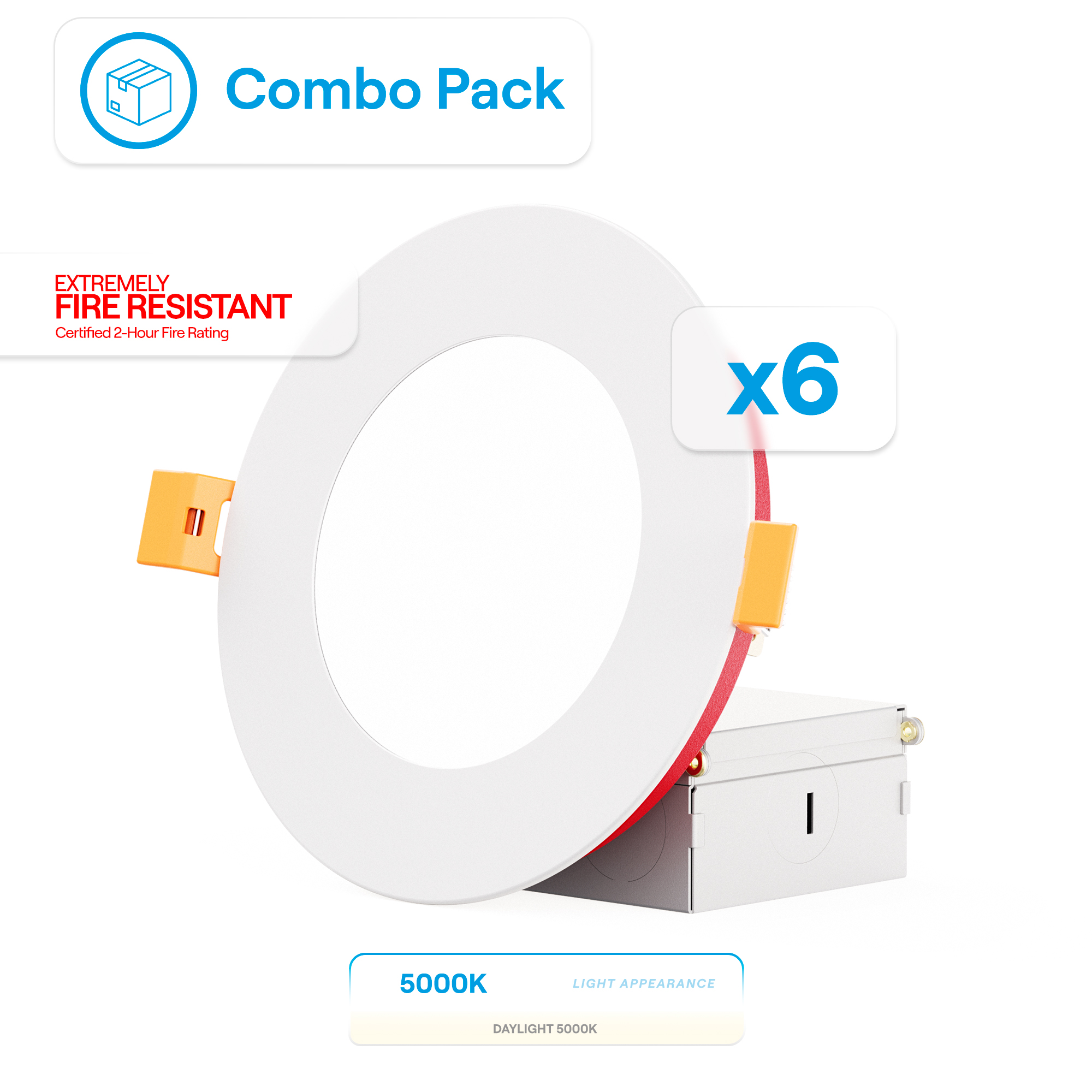 4 Inch Ultra-Thin Recessed LED Downlight, 9W 750LM, 5000K Daylight, White Trim, Fire Rated, Wet Rated, Triac Dimmable, ETL, FCC, Energy Star