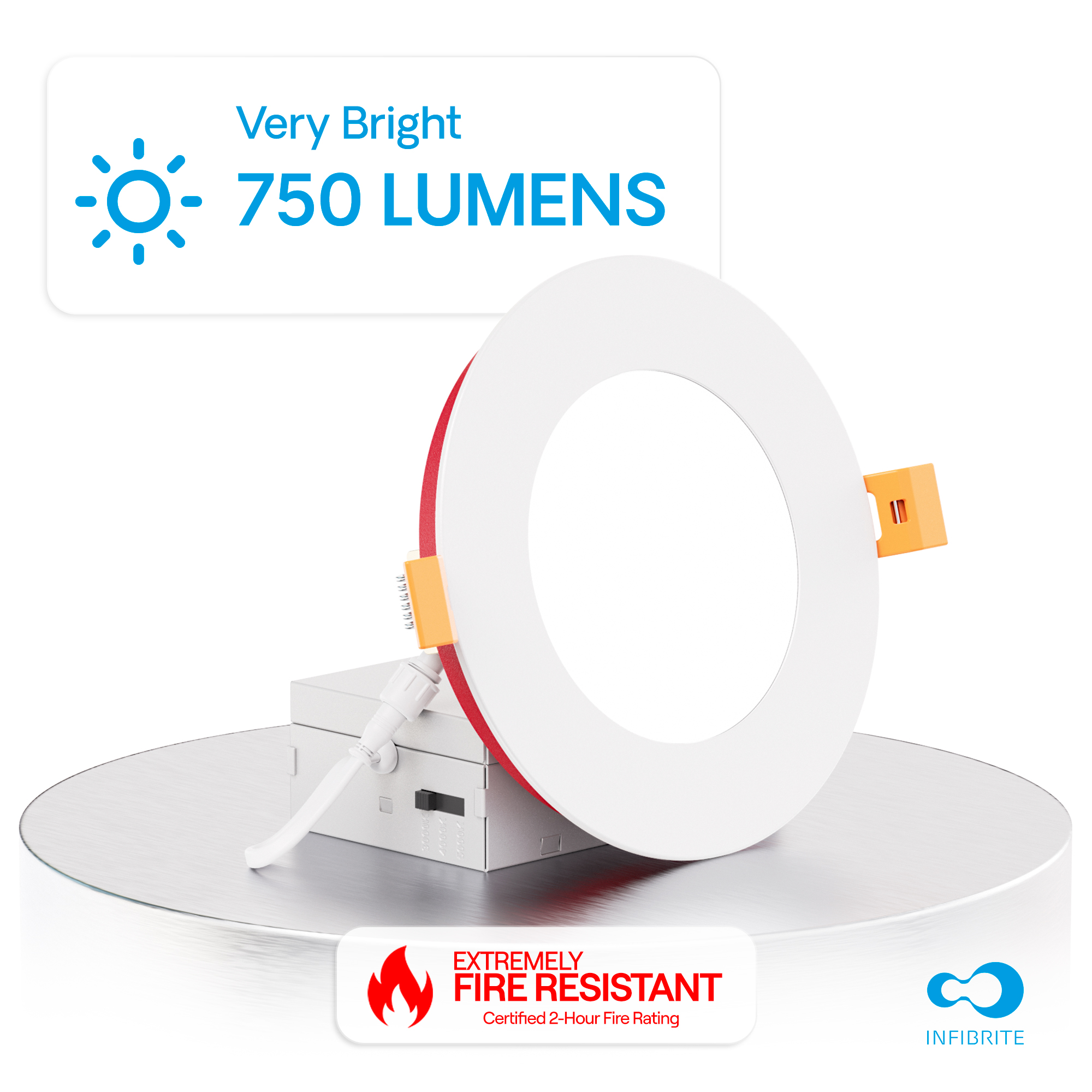 4 Inch Ultra-Thin Recessed LED Downlight, 9W 750LM, 3CCT Selectable, White Trim, Fire Rated, Wet Rated, Triac Dimmable, ETL, FCC, Energy Star