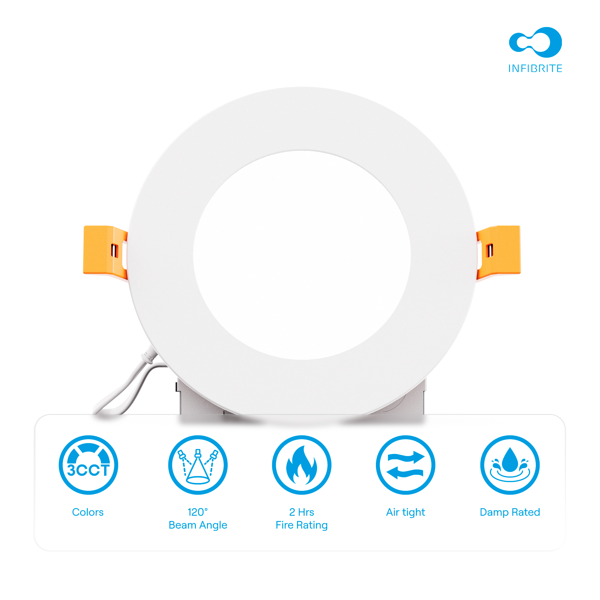 4 Inch Ultra-Thin Recessed LED Downlight, 9W 750LM, 3CCT Selectable, White Trim, Fire Rated, Wet Rated, Triac Dimmable, ETL, FCC, Energy Star, (24 Pack) thumbnail 6