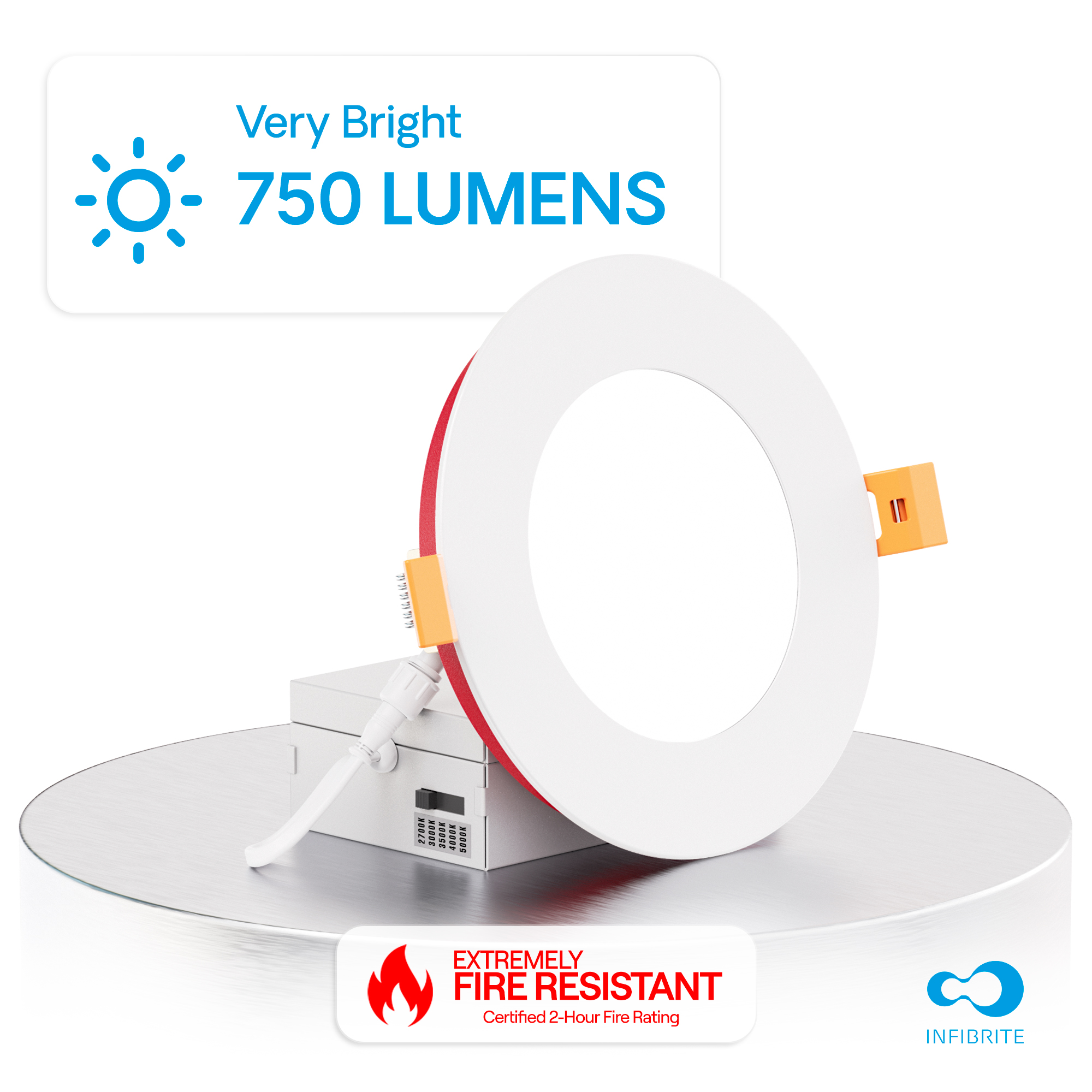 4 Inch Ultra-Thin Recessed LED Downlight, 9W 750LM, 5CCT Selectable, White Trim, Fire Rated, Wet Rated, Triac Dimmable, ETL, FCC, Energy Star, (24 Pack) thumbnail 3