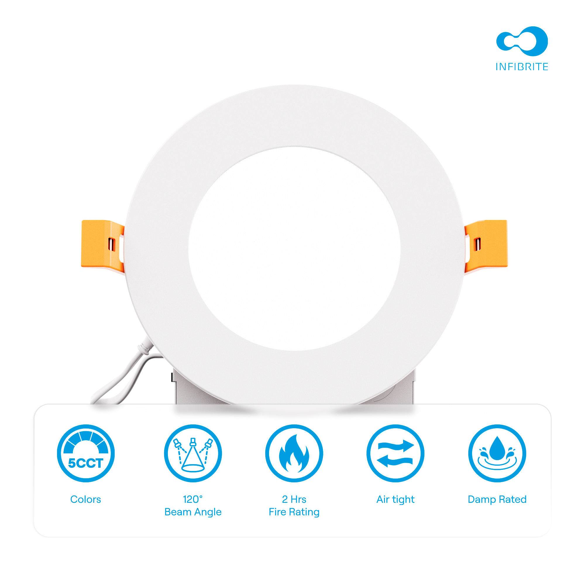 4 Inch Ultra-Thin Recessed LED Downlight, 9W 750LM, 5CCT Selectable, White Trim, Fire Rated, Wet Rated, Triac Dimmable, ETL, FCC, Energy Star, (24 Pack) thumbnail 6